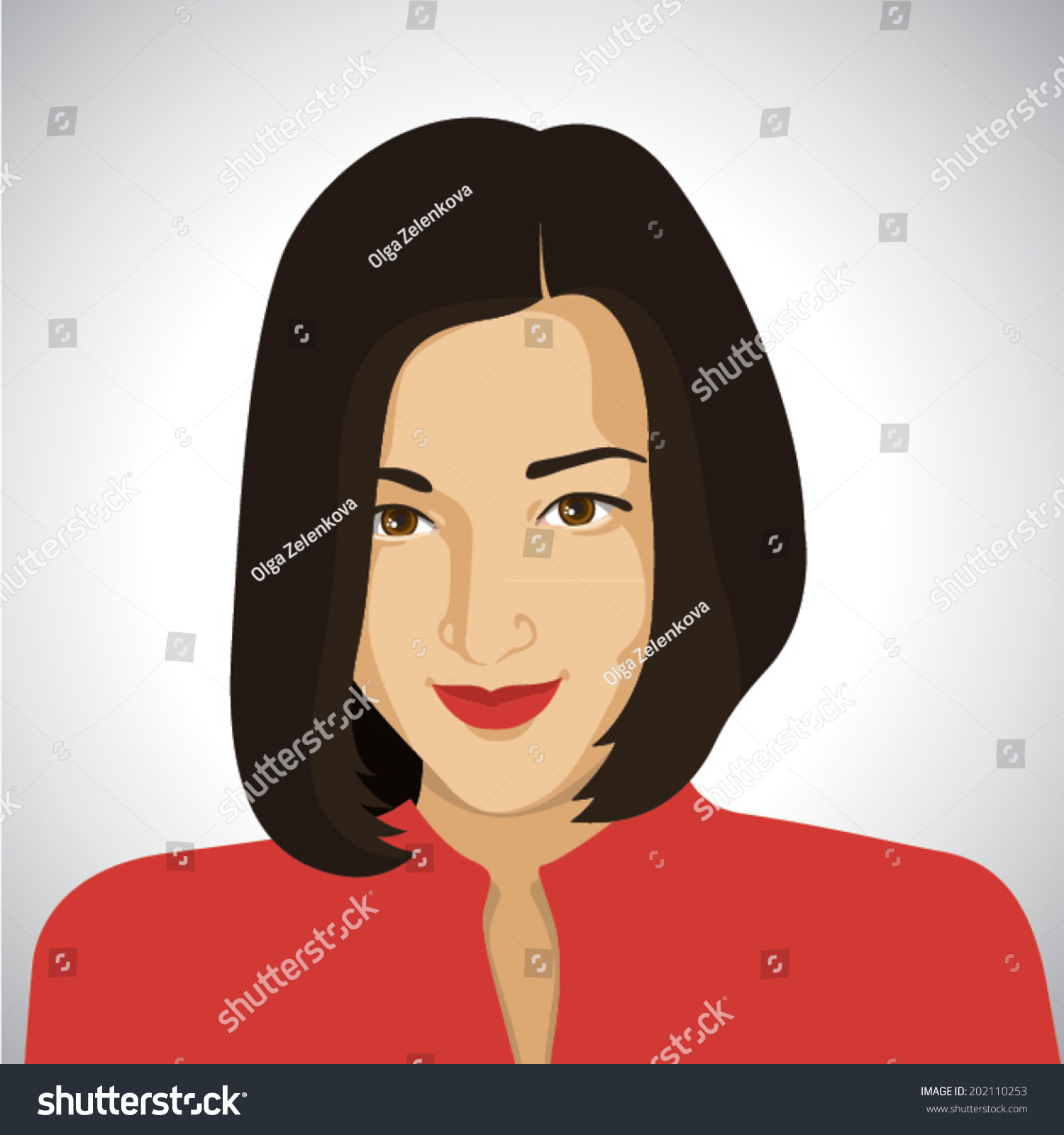 Vector Illustration Smiling Asian Woman Red Stock Vector Royalty Free