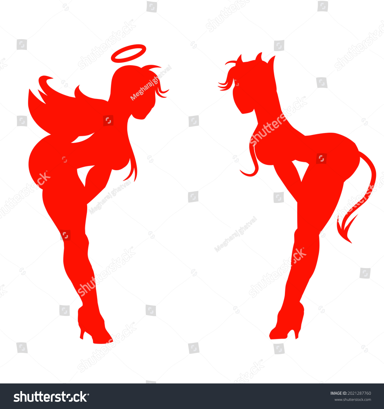 Sexy Angel Devil Red Colour Silhouette Stock Illustration 2021287760