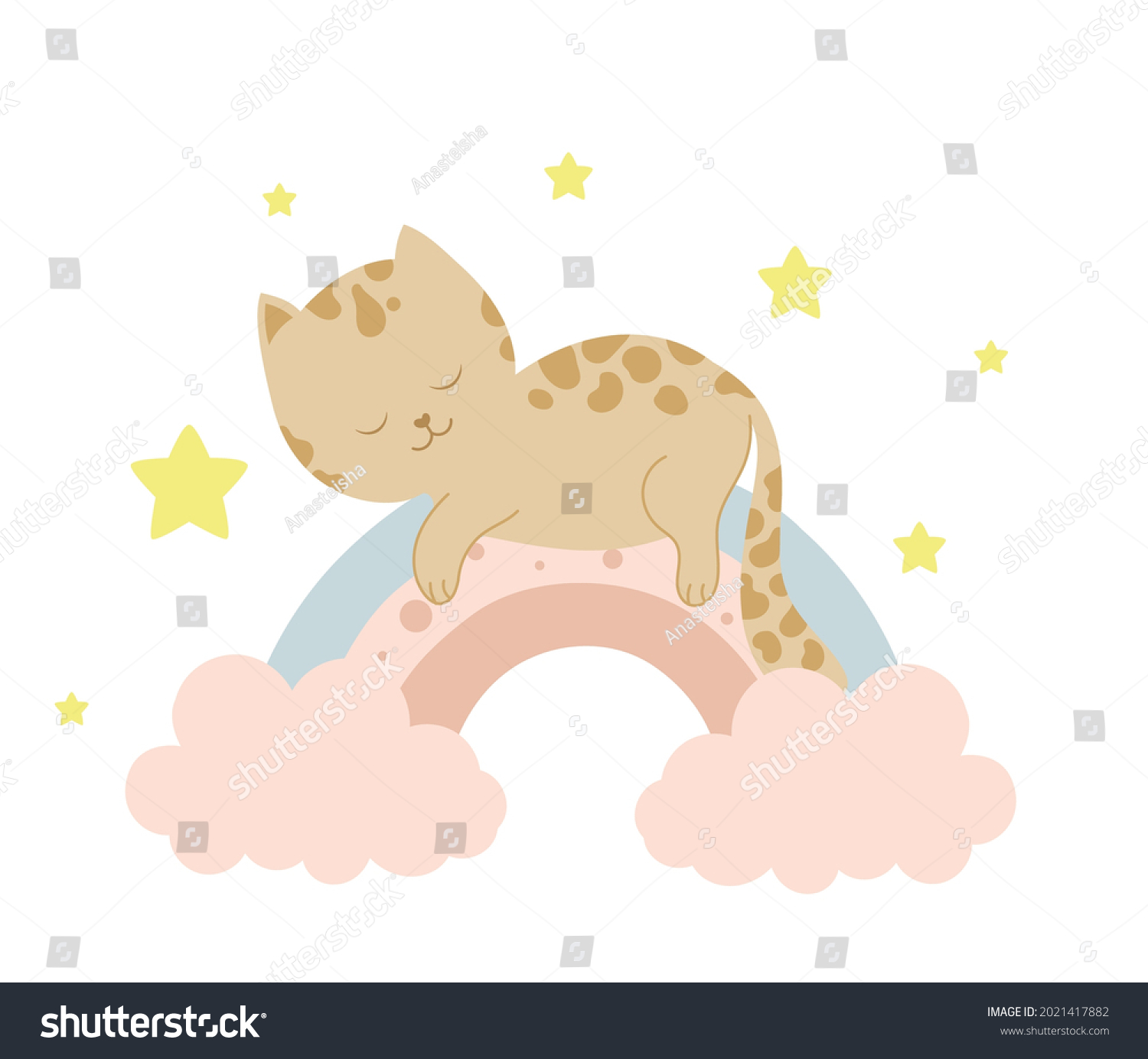 Cute Cat Sleeping On Rainbow Baby Stock Vector Royalty Free