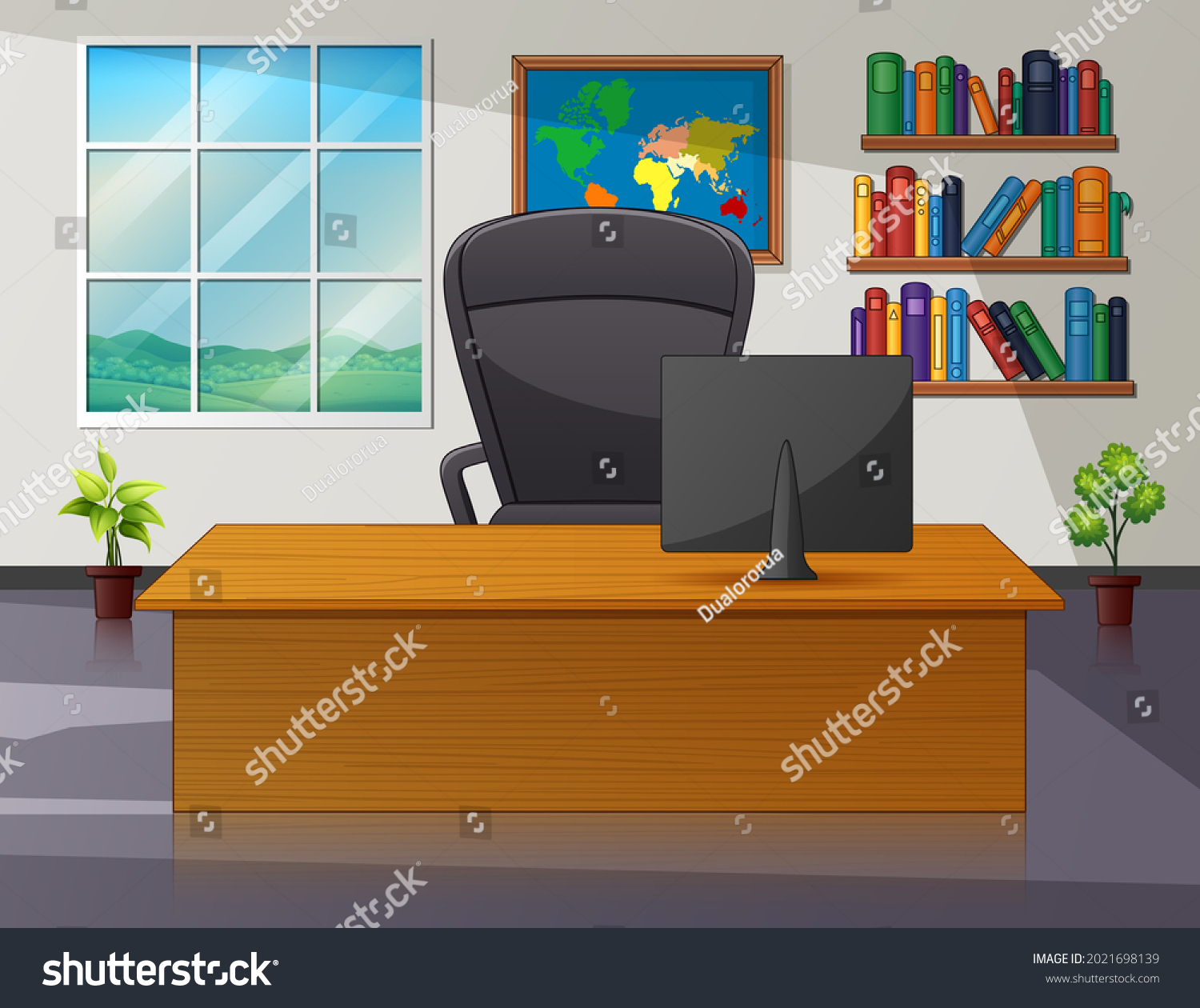 Cartoon Illustration Workplace Room Interior Computer Stock Vector ...