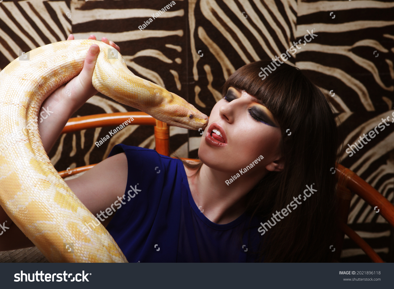 Young Sexy Brunette Woman Holding Python Stock Photo 2021896118 ...