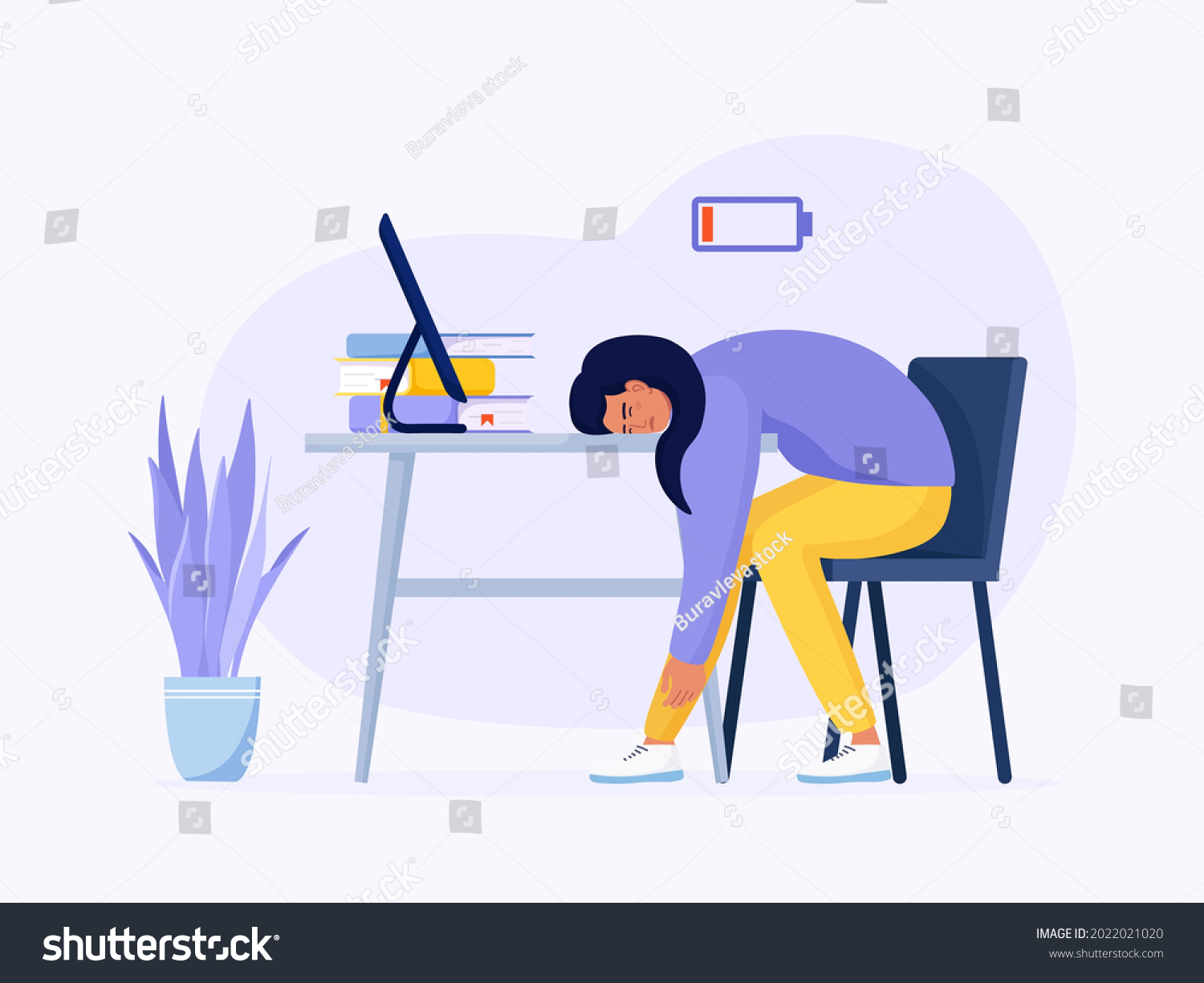 Professional Burnout Syndrome Exhausted Girl Tired Stock Vector ...