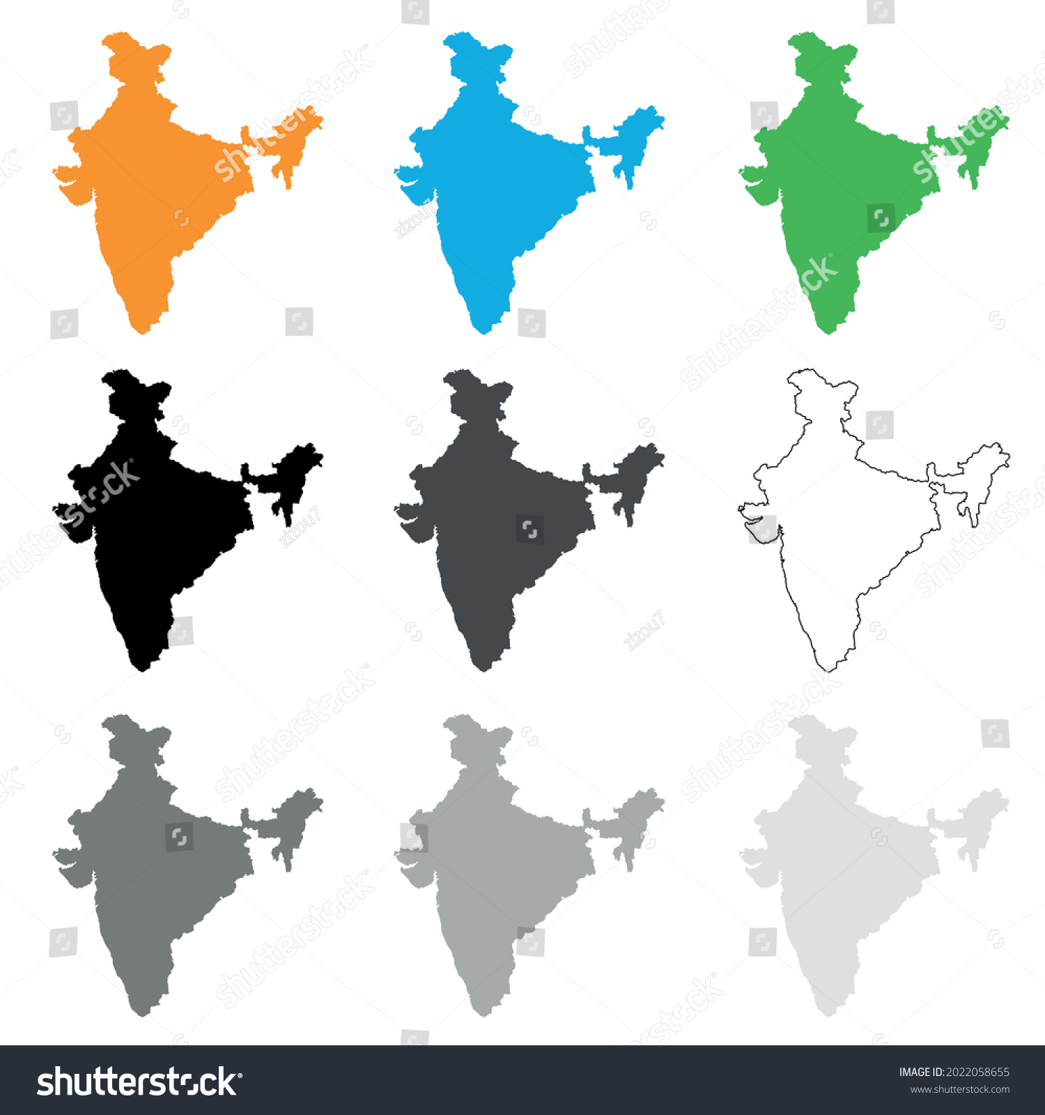 Stock Vector Set Of India National Map Vector Image On White Background 2022058655 