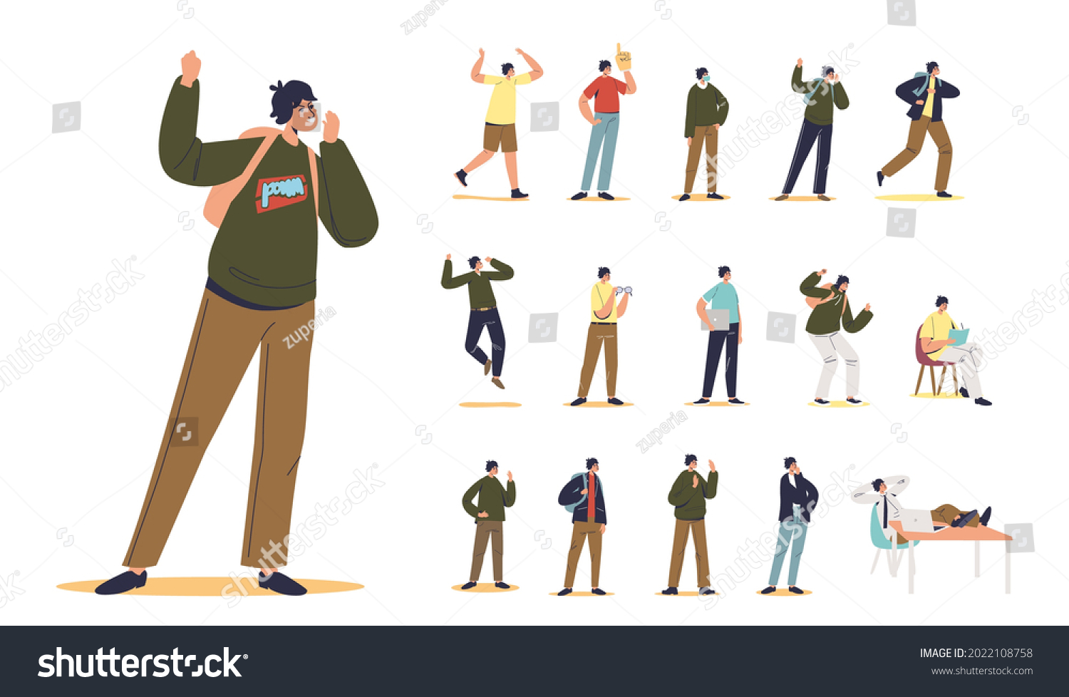 Set Young Teen Schoolboy Cartoon Man Stock Vector (Royalty Free ...