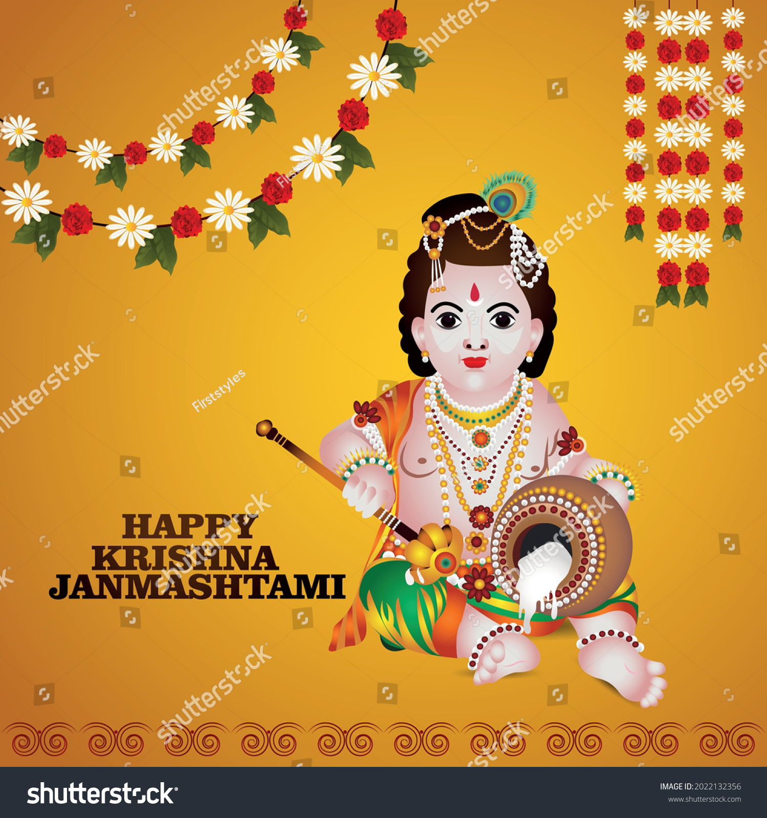 Indian Religious Festival Happy Janmashtami Background Stock Vector ...