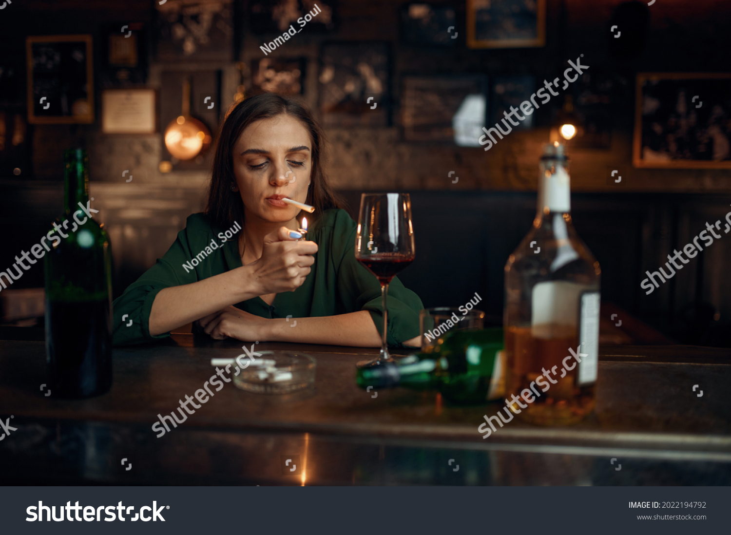 Drunk Woman Smokes Cigarette Counter Bar Stock Photo 2022194792 ...