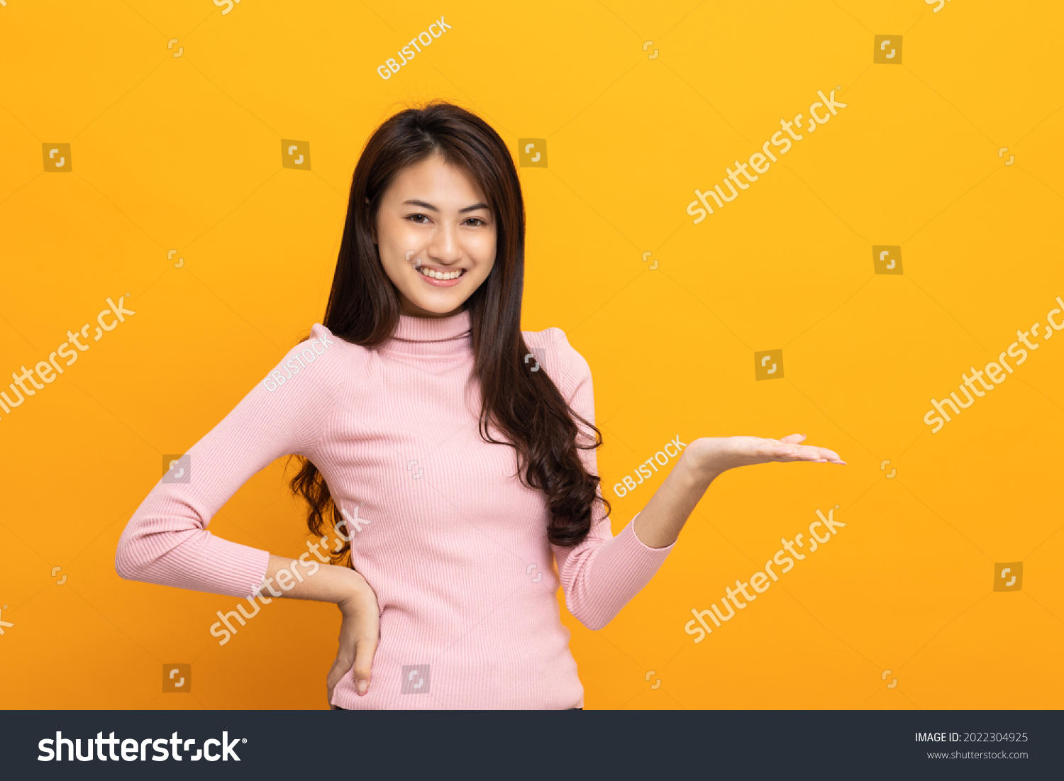 Attractive Beautiful Asian Woman Open Hands Stock Photo 2022304925 ...