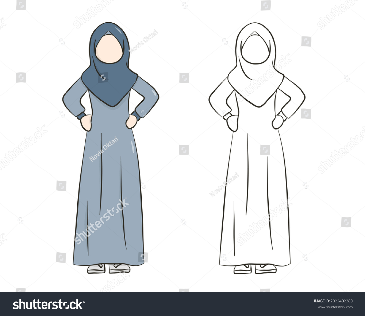 Cartoon Illustration Muslim Woman Standing On Stock Illustration 