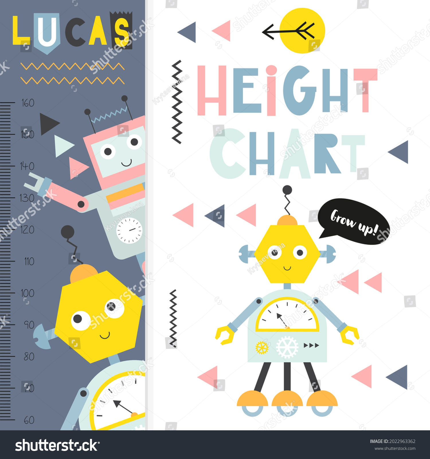 Kids Height Ruler Cute Retro Robot Stock Vector (Royalty Free ...