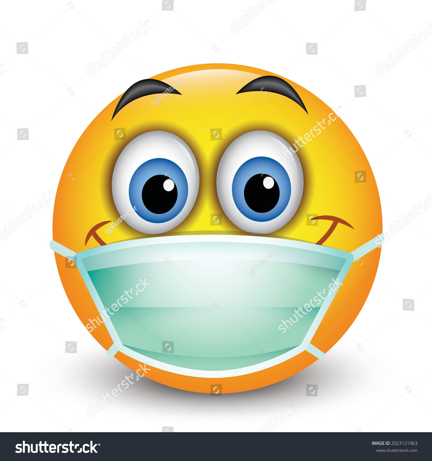 Cute Emoticon Wearing Surgical Mask Emoji Stock Vector (Royalty Free ...