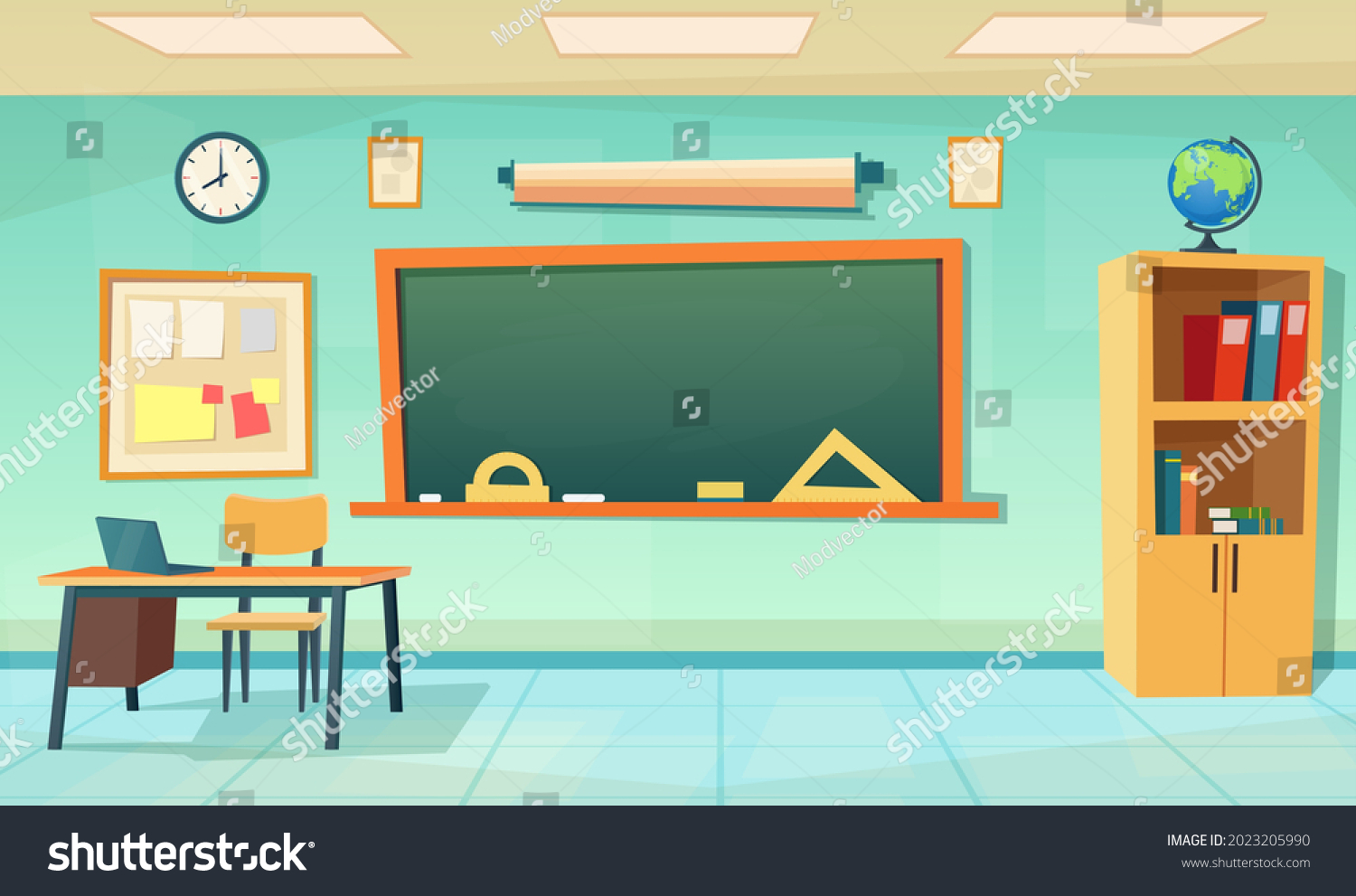 Nobody School Classroom Interior Teachers Desk Stock Vector Royalty