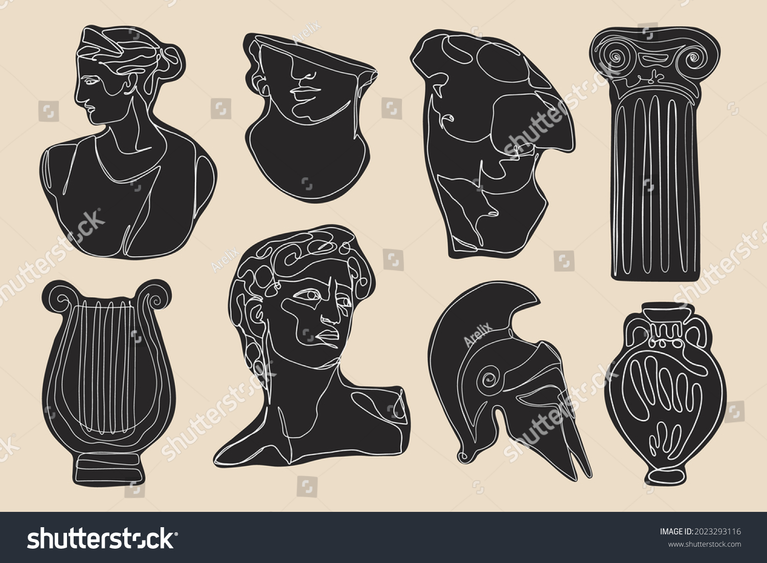 Ancient Greek Statues Hand Drawn One Stock Vector (Royalty Free ...