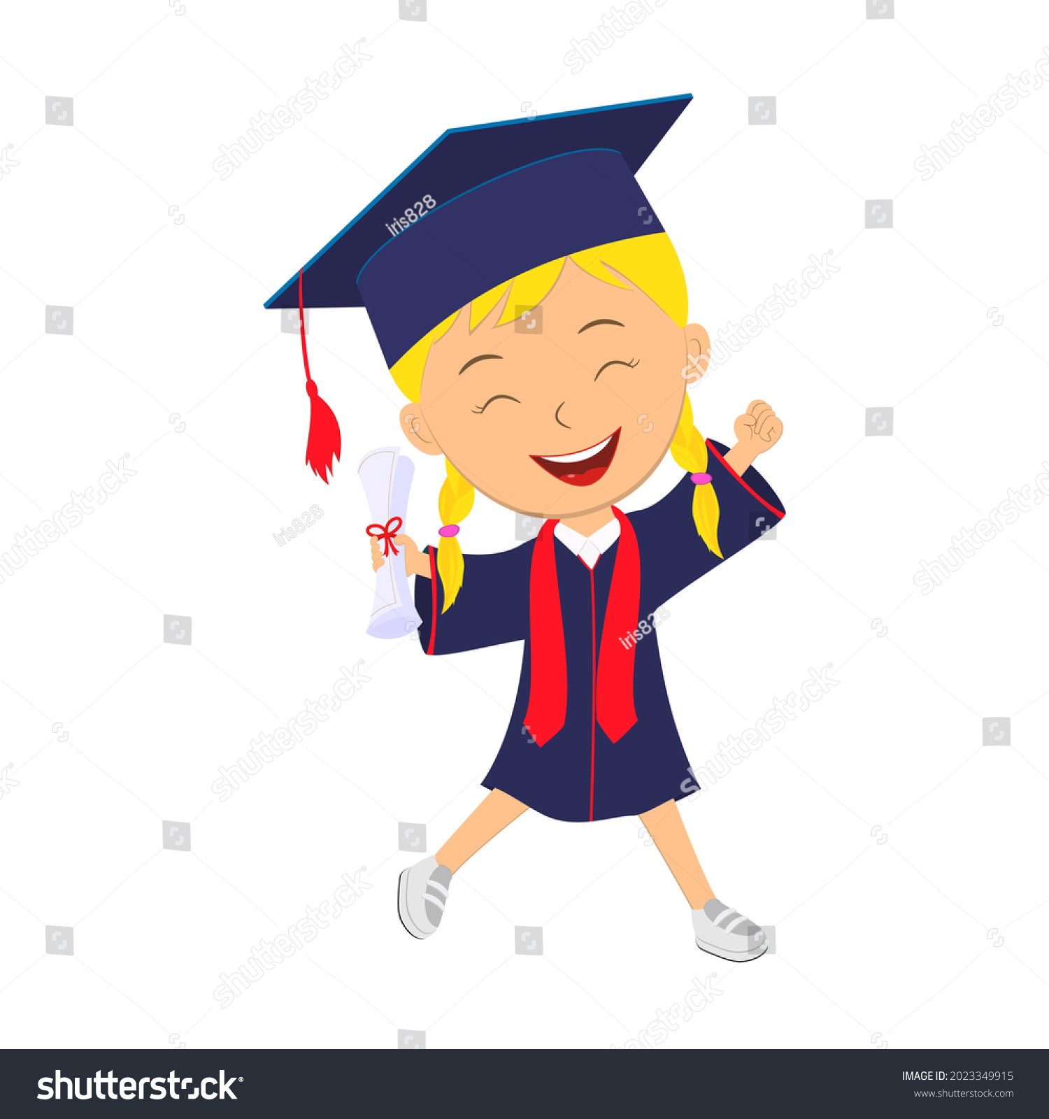 Cute Cartoon Girl Graduation Gown Diploma Stock Vector (Royalty Free ...