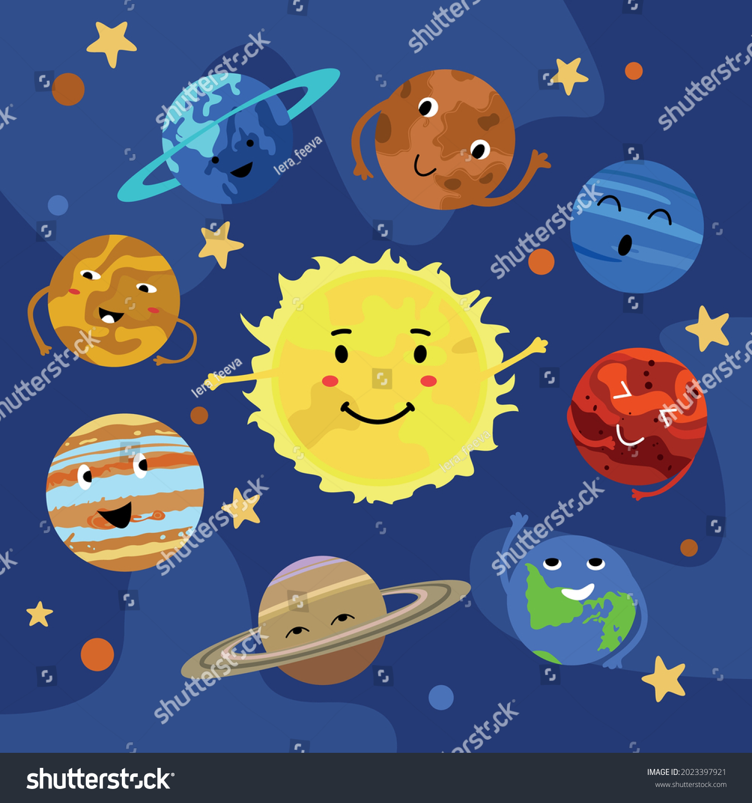 Cartoon Planets Solar System Cute Faces Stock Vector (Royalty Free ...