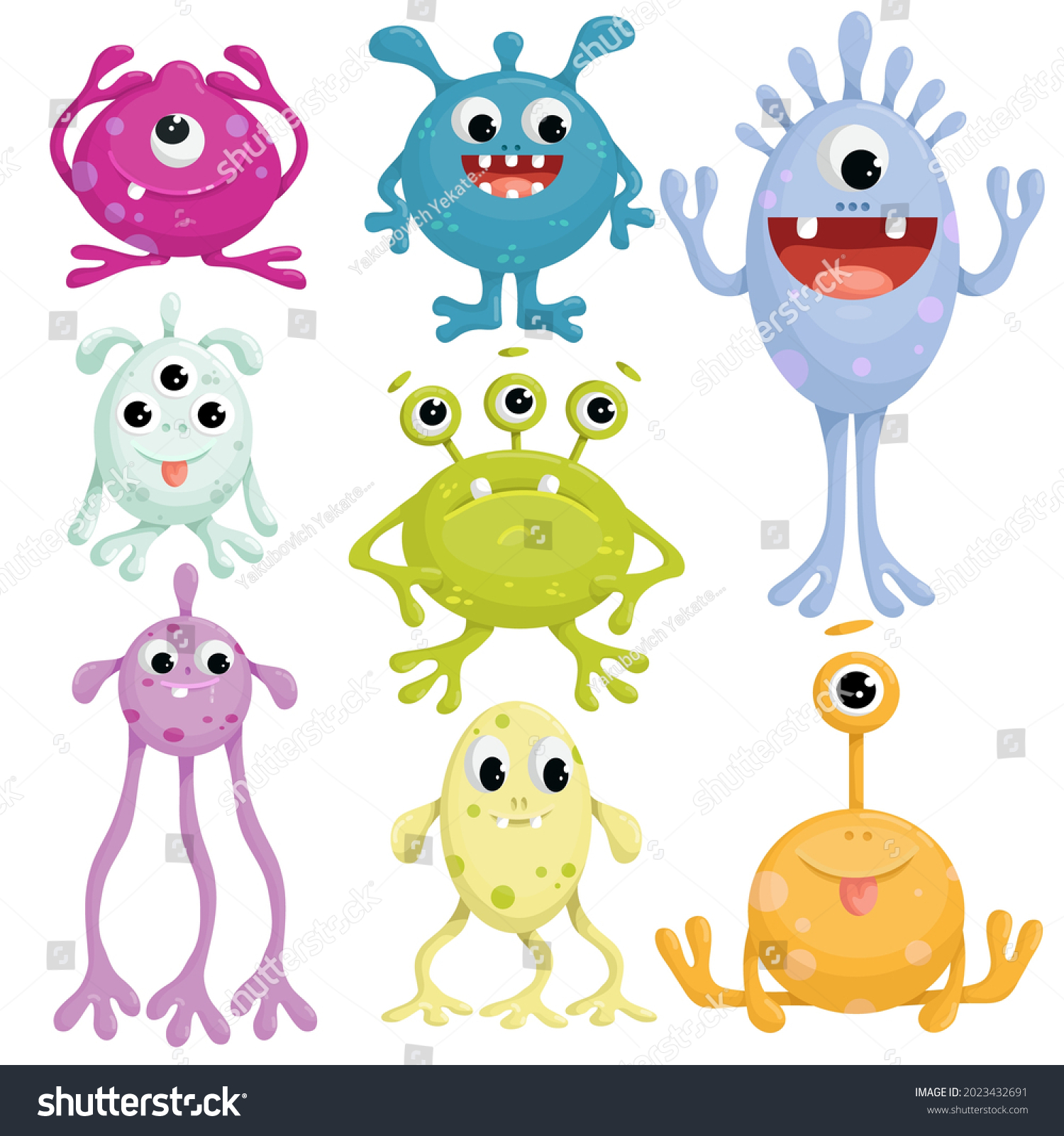 Set Cute Monsters Cyclops Aliens Colorful Stock Vector (royalty Free 