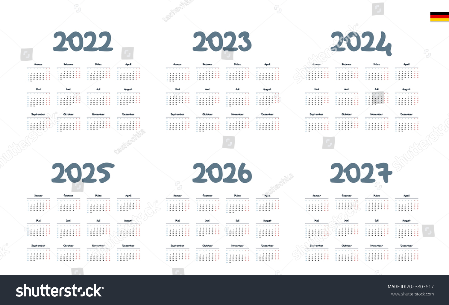 German Calendar 2022 2023 2024 2025 Stock Vector (royalty Free 