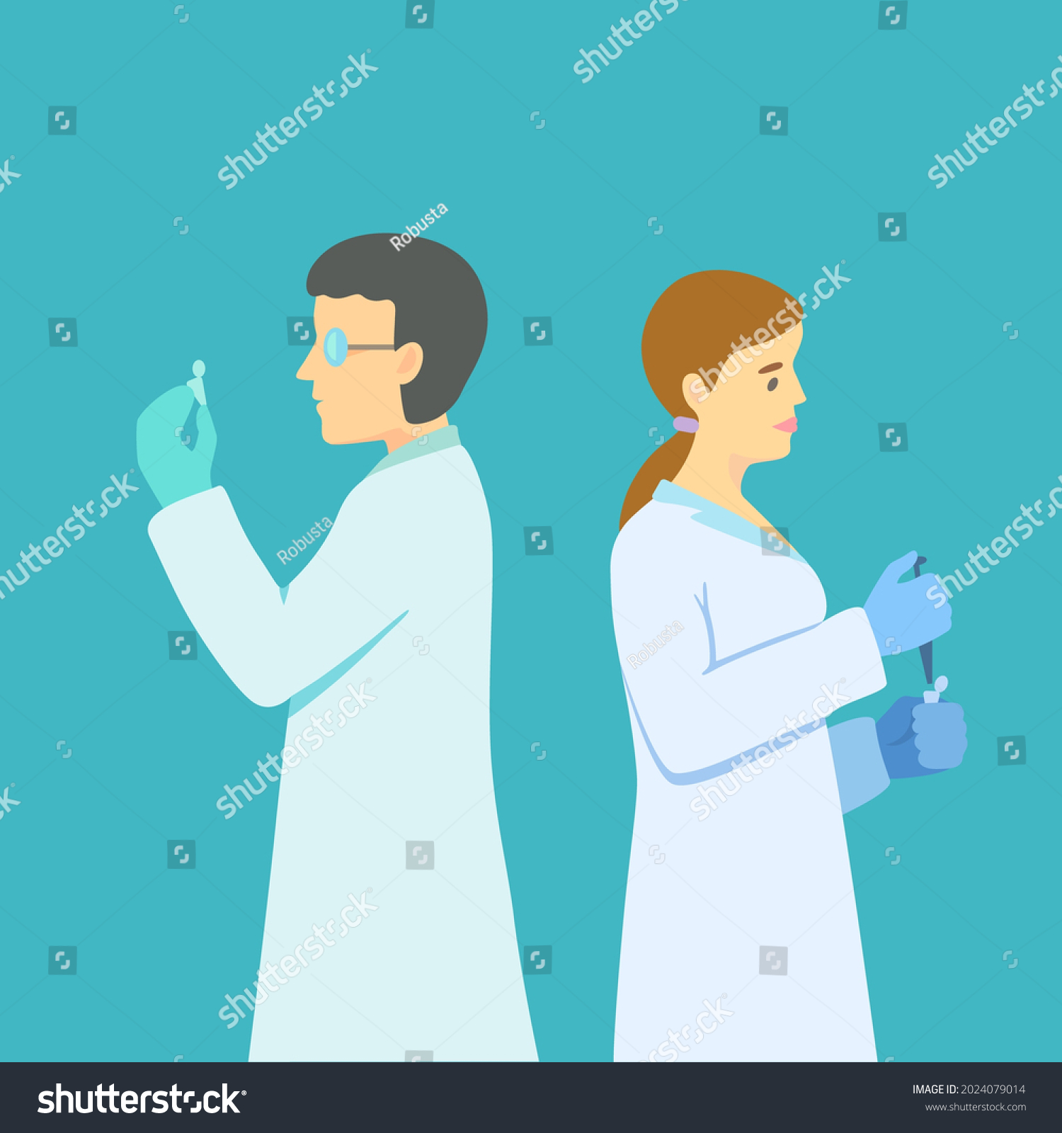 Scientists Man Woman Hold Pipets Tubes Stock Vector (Royalty Free ...