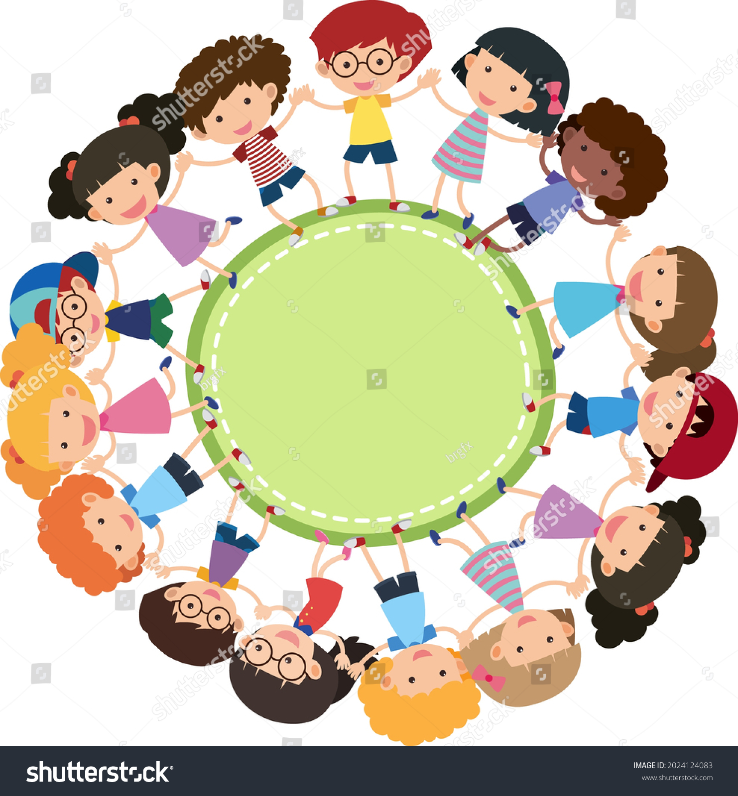 Empty Circle Banner Many Kids Holding Stock Vector (Royalty Free ...