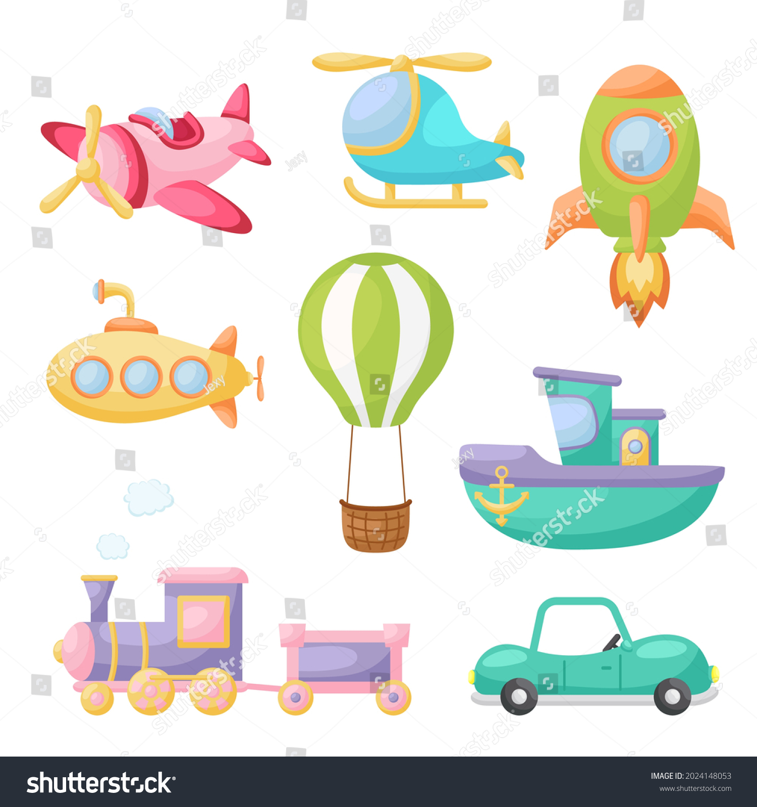 Set Cute Cartoon Transport Collection Vehicles Stock Vector (Royalty ...