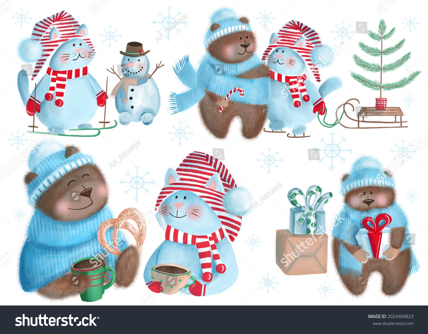 Cute Winter Characters Teddy Bear Cat Stock Illustration 2024404823 ...