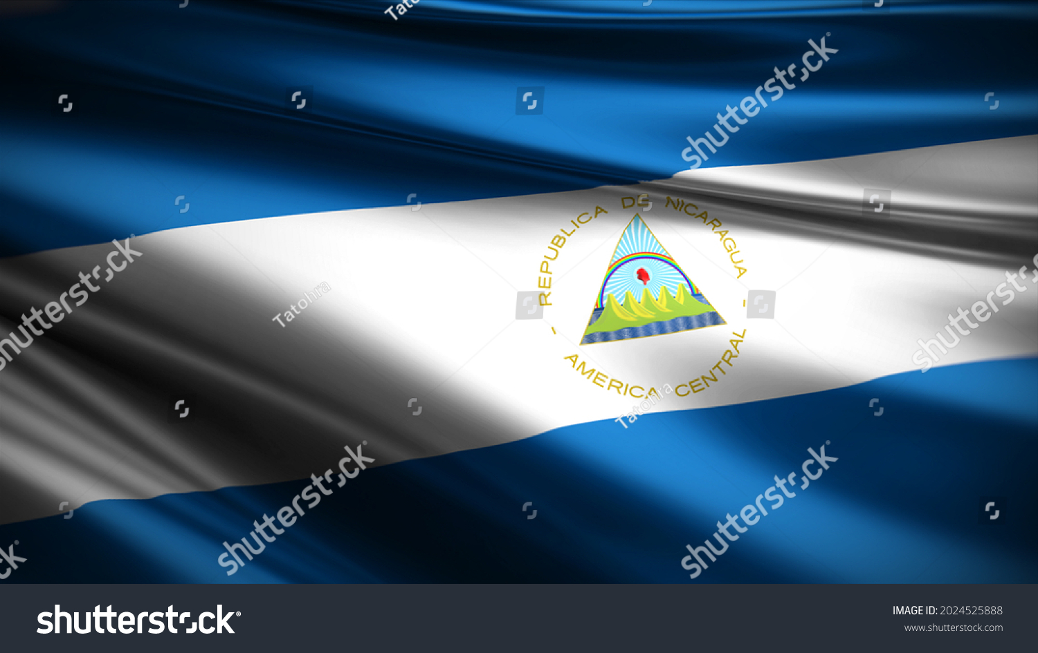 3d Illustration Flag Nicaragua Close Waving Stock Illustration ...