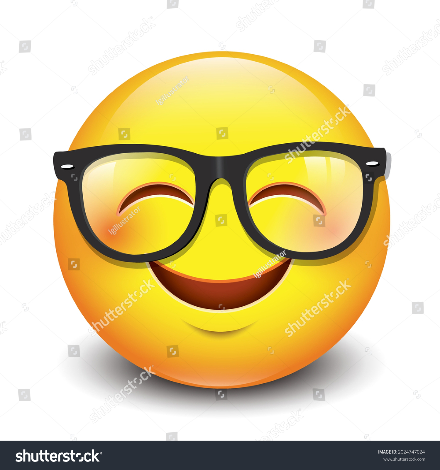 Cute Smiling Emoticon Wearing Eyeglasses Emoji Stock Vector (Royalty ...