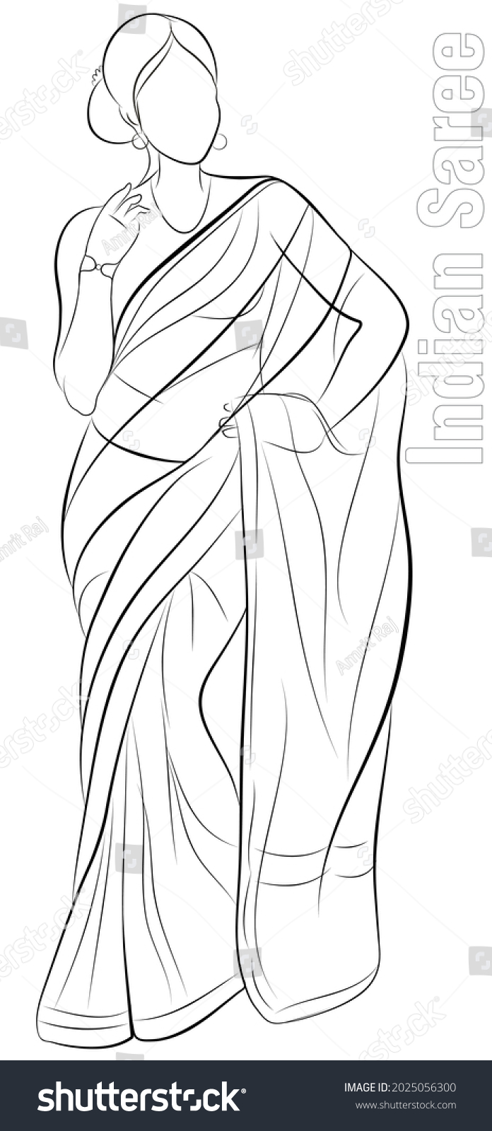 Vector Woman Illustration Line Art Indian Stock Vector (Royalty Free ...