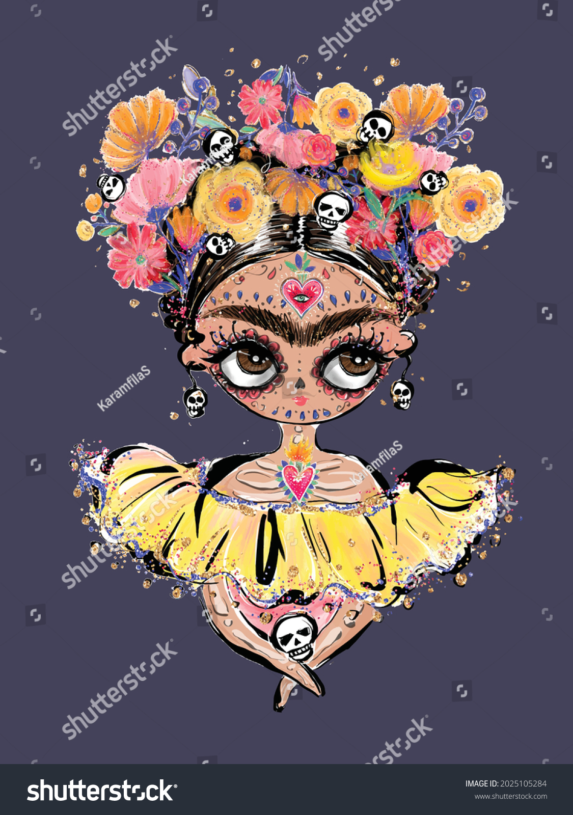 Hand Drawn Whimsical Illustration Mexican Woman Stock Vector Royalty Free 2025105284 