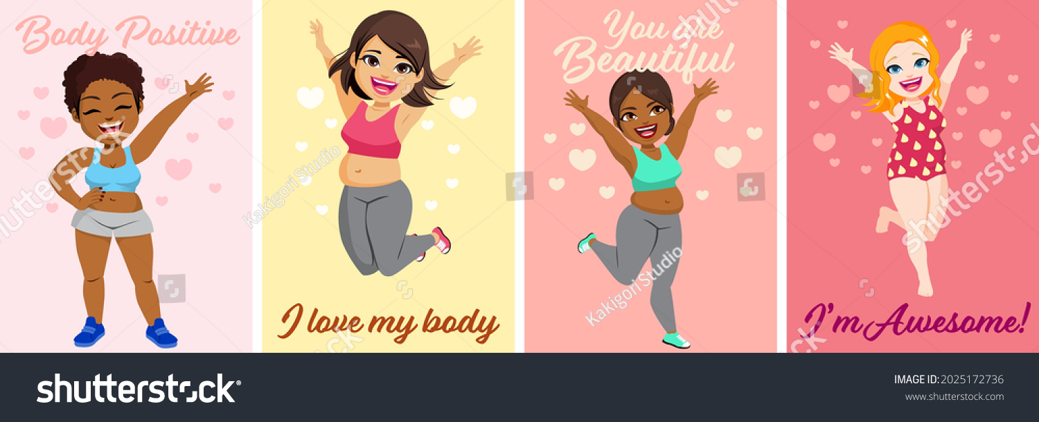 Diverse Women Feminism Body Positive Vertical Stock Vector Royalty