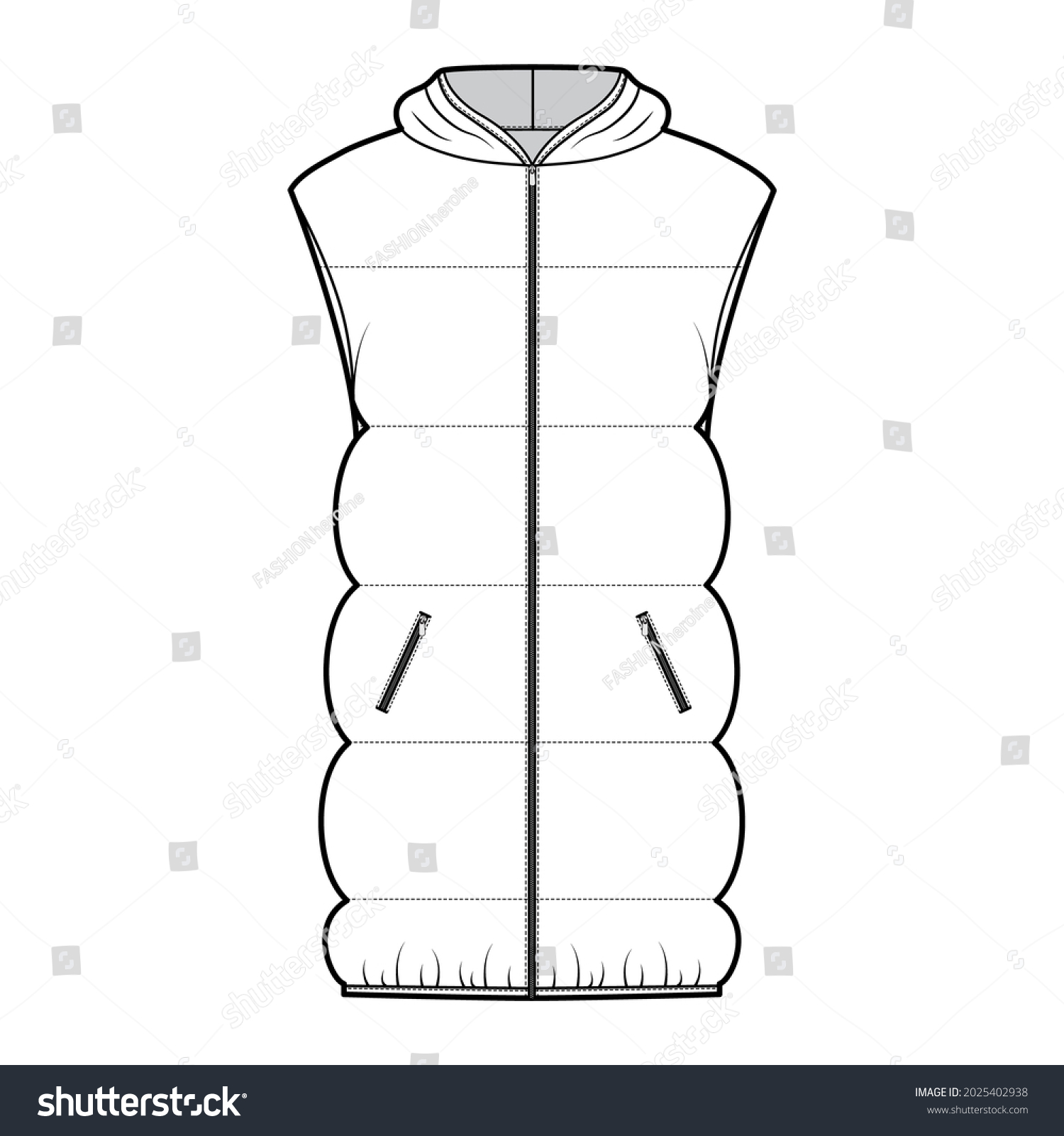 Down Vest Puffer Hooded Waistcoat Technical Stock Vector (Royalty Free ...