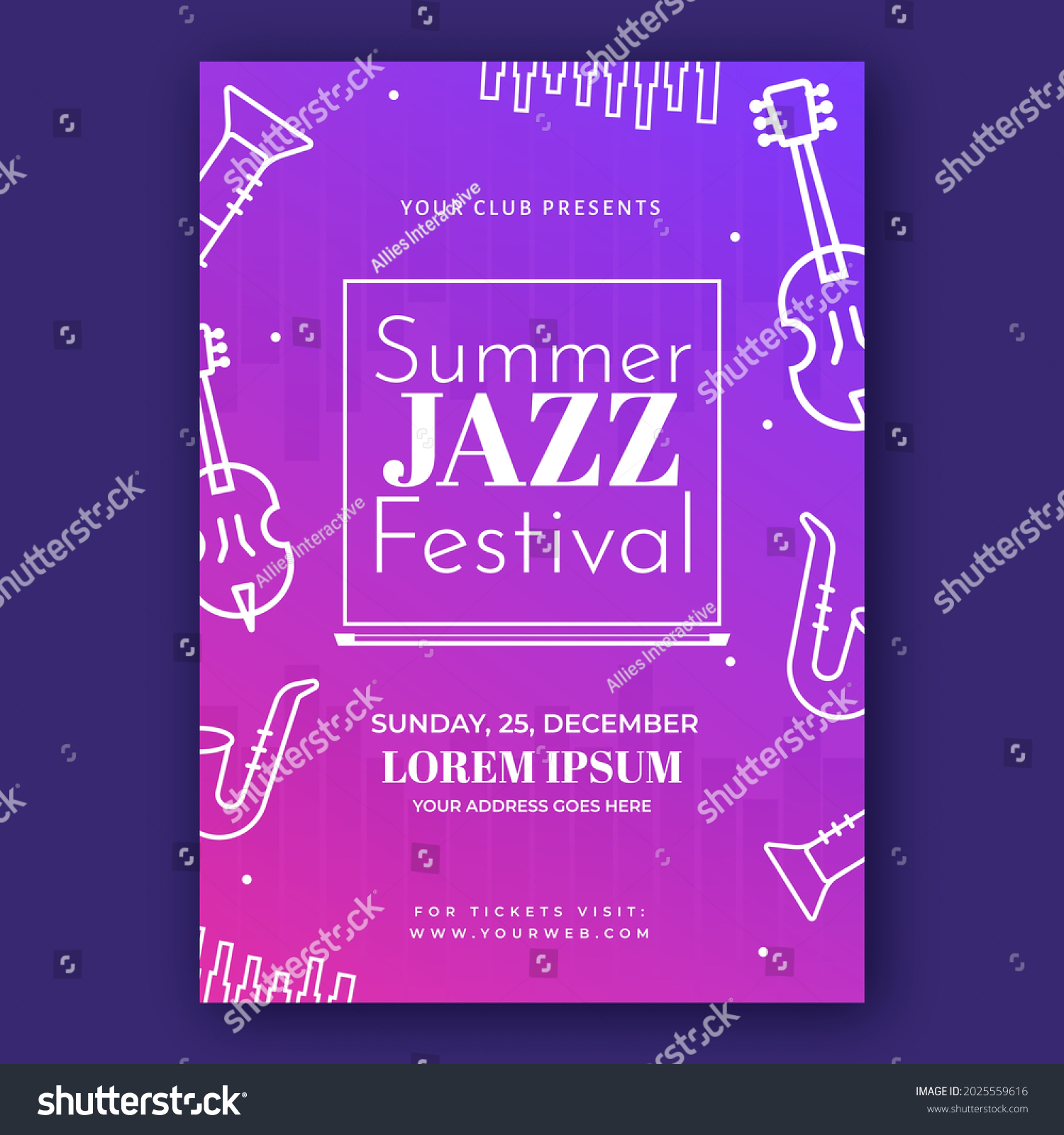 Summer Jazz Festival Flyer Design Line Stock Vector (Royalty Free