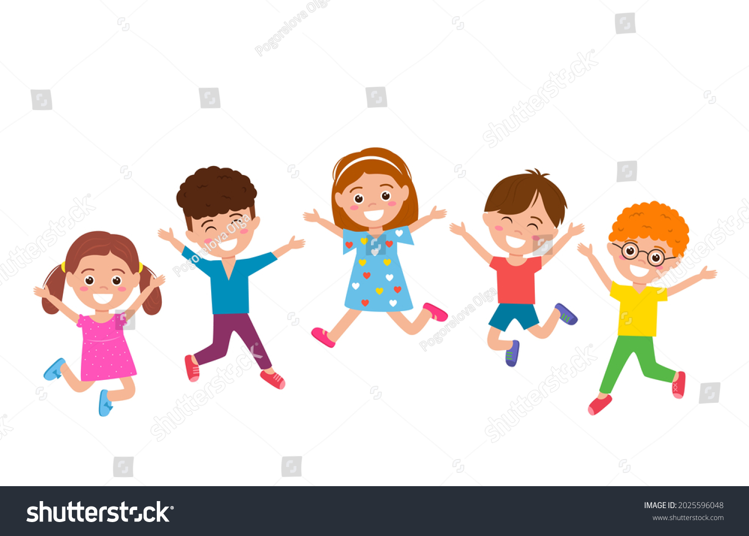 Funny Happy Kids Smiles Jumping High Stock Vector (Royalty Free ...