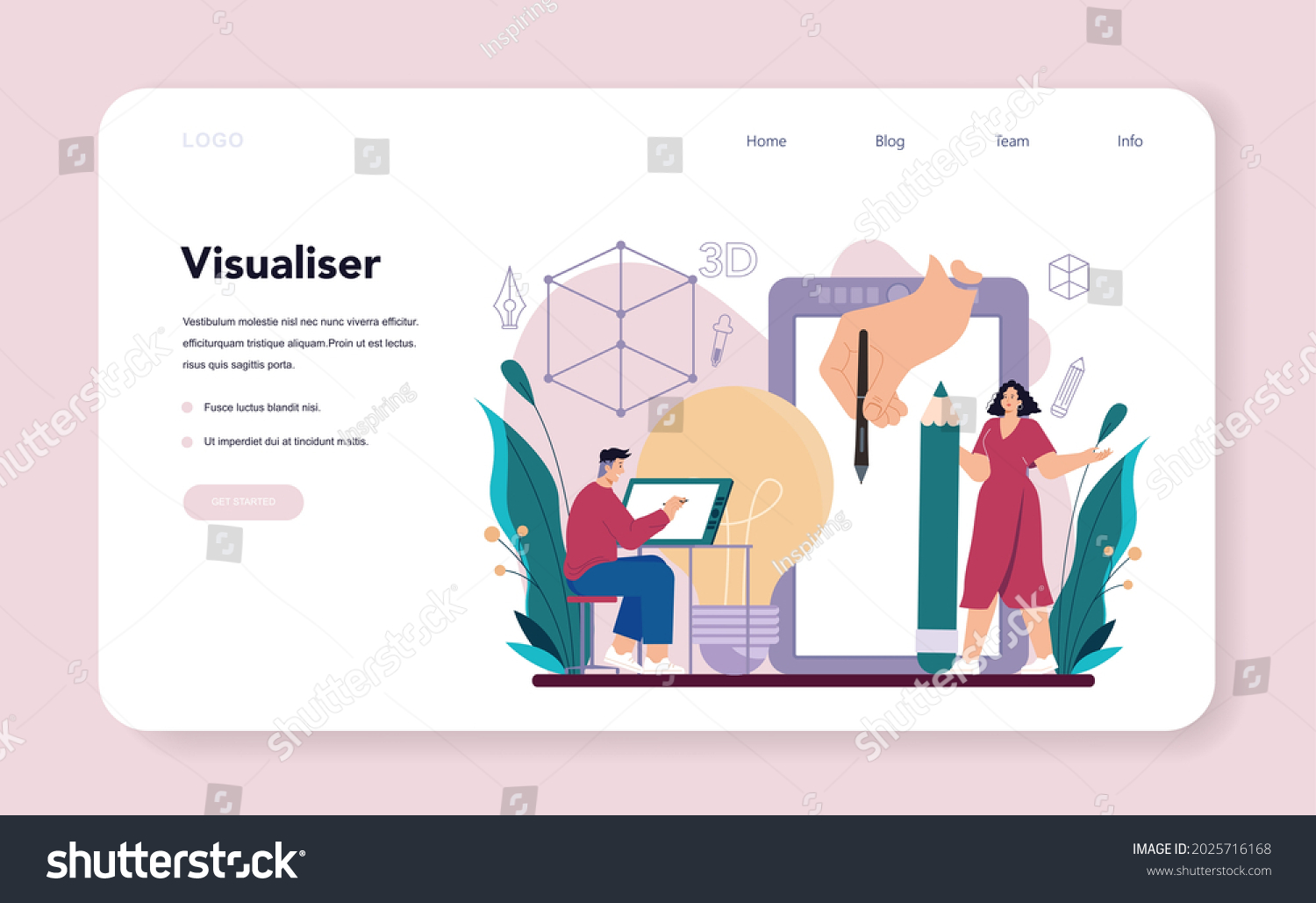 3d Visualizer Web Banner Landing Page Stock Vector (Royalty Free ...