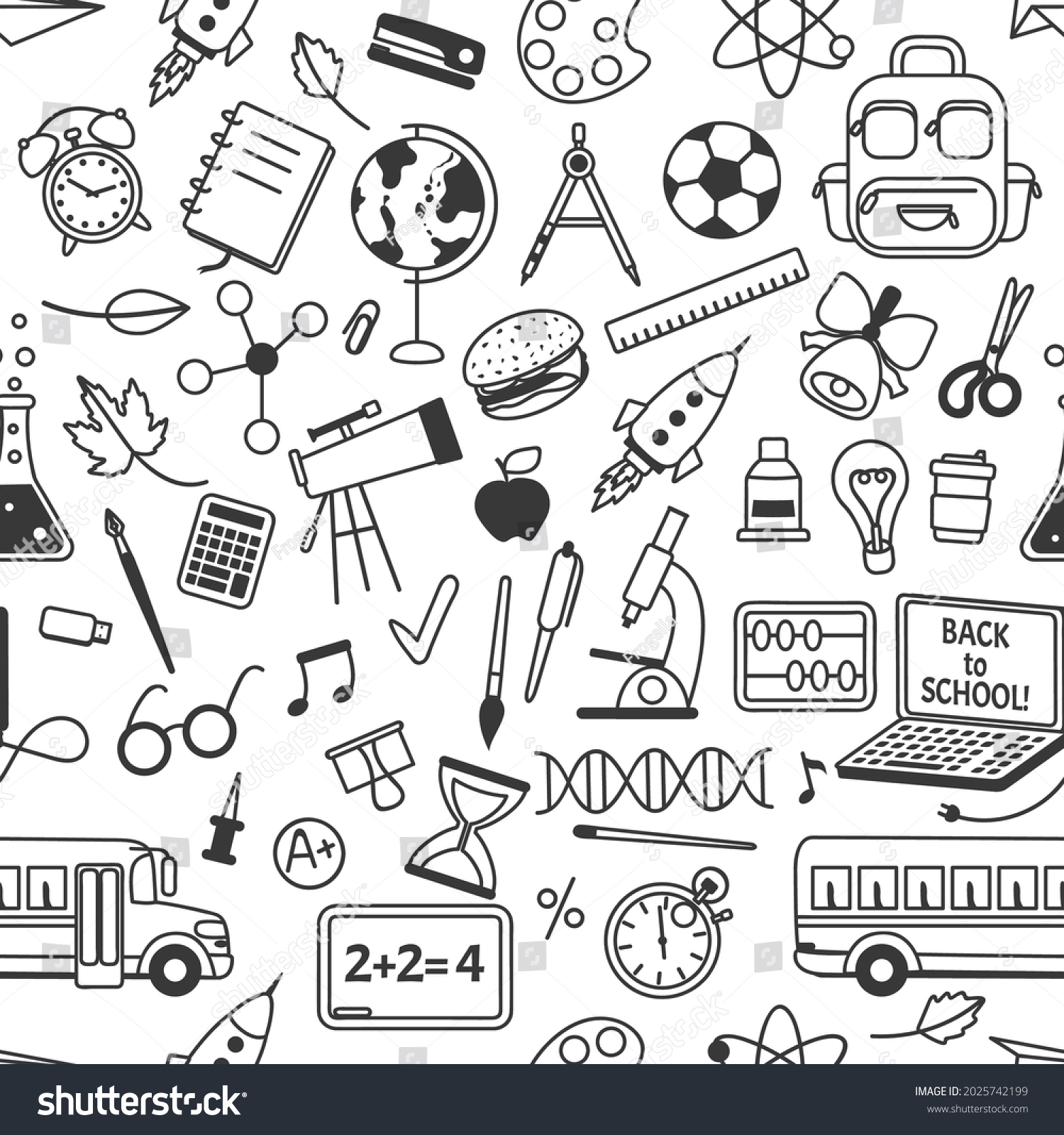 School Doodles Seamless Pattern School Stationery Stock Vector (Royalty ...