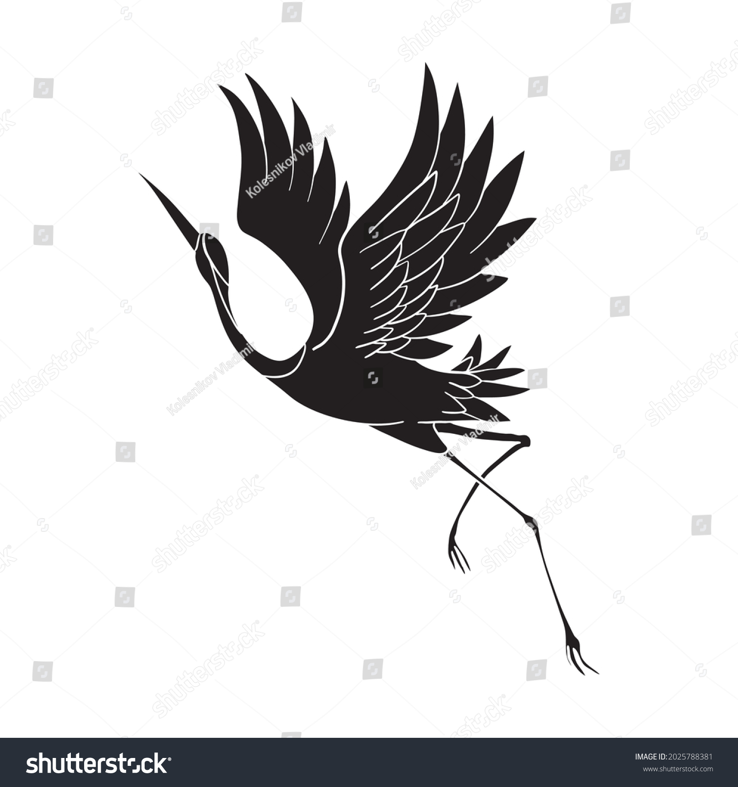 Silhouette Flying Crane On White Background Stock Vector (Royalty Free ...