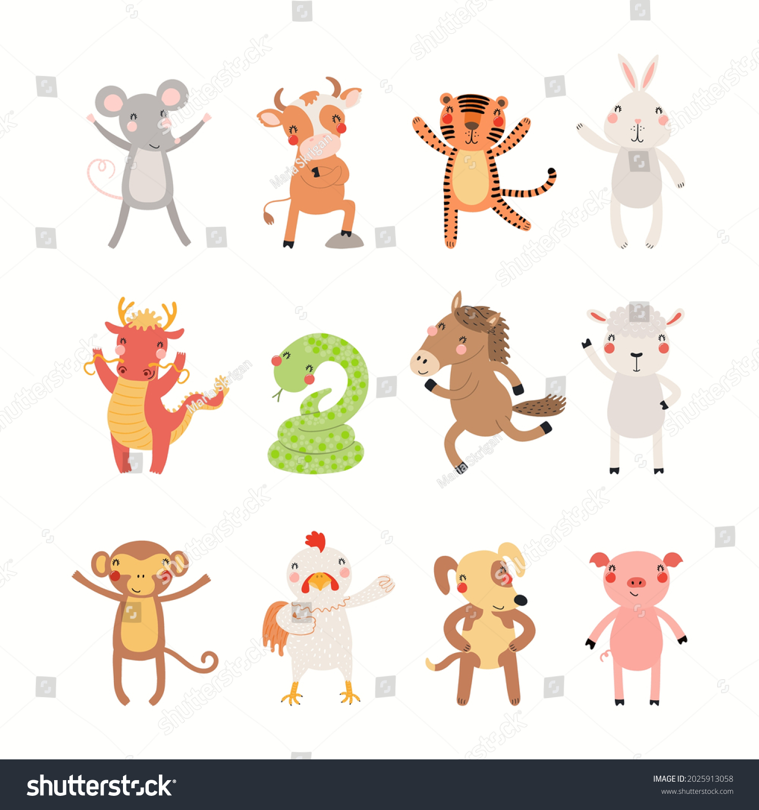 Twelve Animals Chinese Zodiac Cute Cartoon Stock Vector (Royalty Free ...