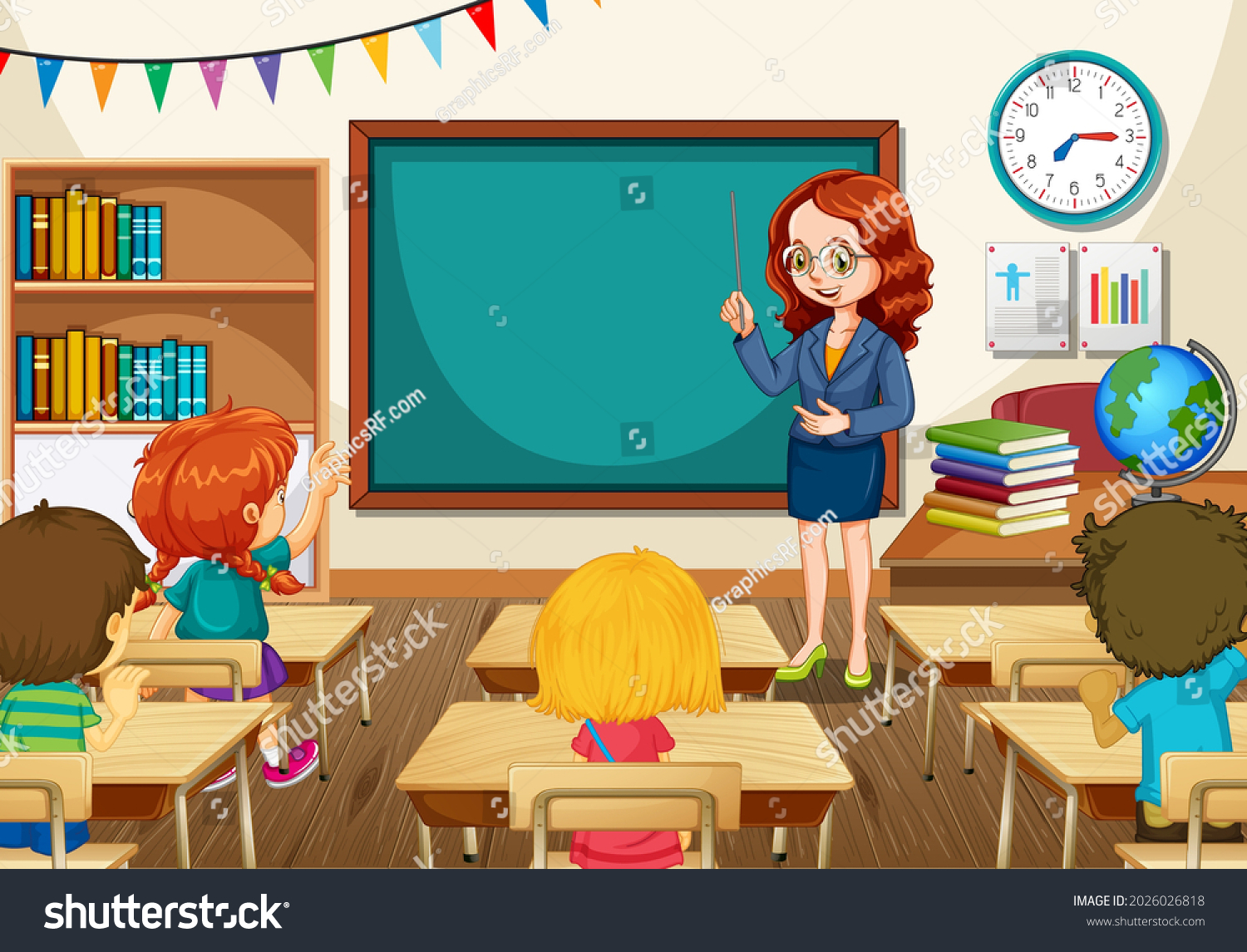 Teacher Teaching Students Classroom Scene Illustration Stock Vector ...