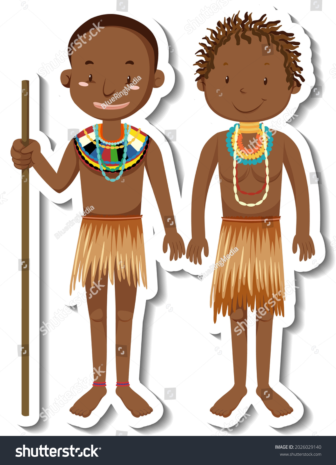 African Tribal Man Cartoon Character Sticker Stock Vector (Royalty Free ...