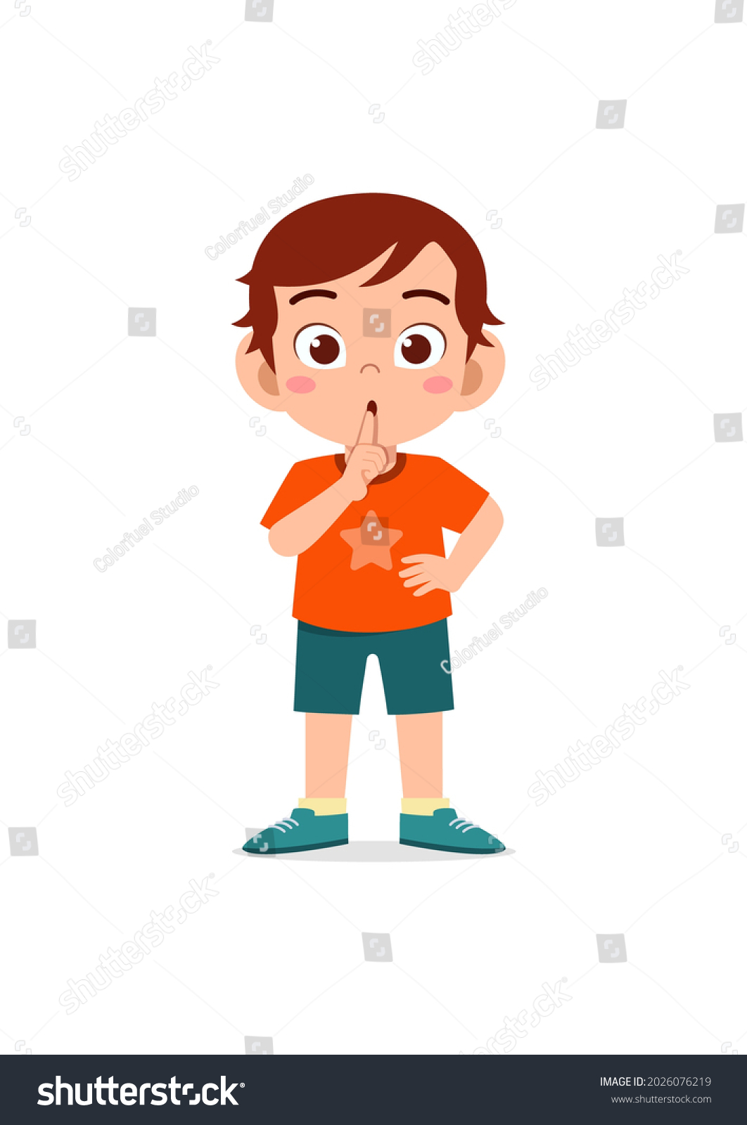 Cute Little Boy Show Close Mouth Stock Vector (Royalty Free) 2026076219 ...