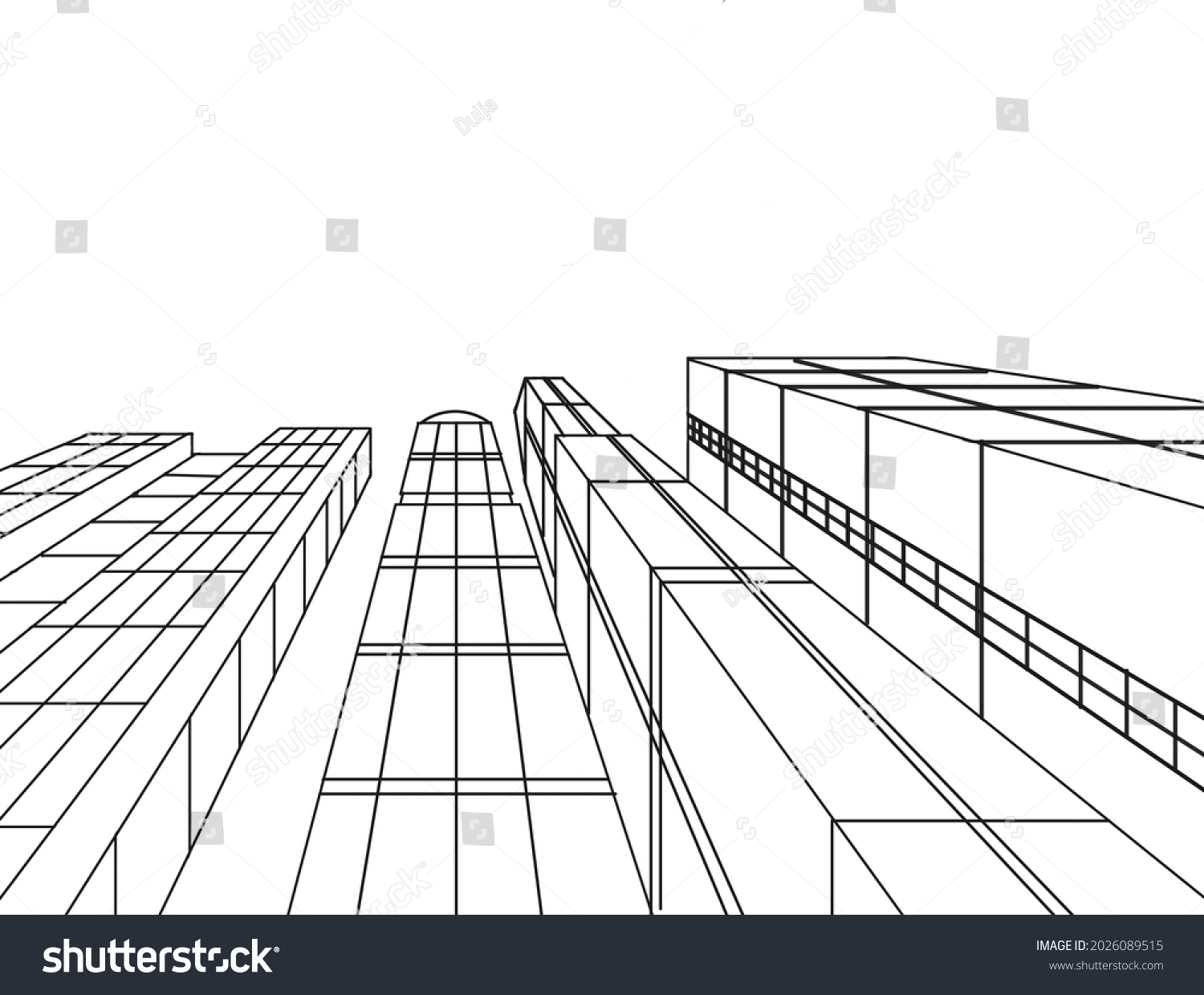 Simple Sketch Buildings One Point Perspective Stock Illustration ...