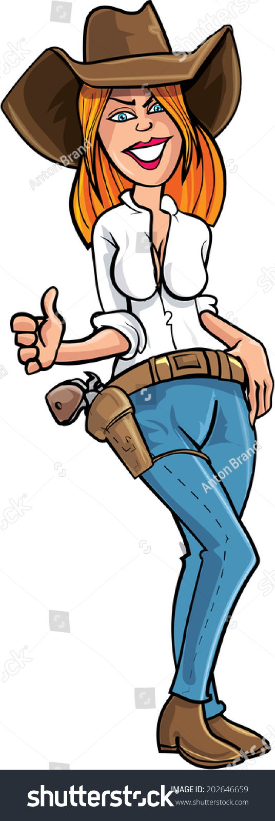 Cartoon Cowgirl Giving Thumbs Isolated Stock Vector (Royalty Free ...