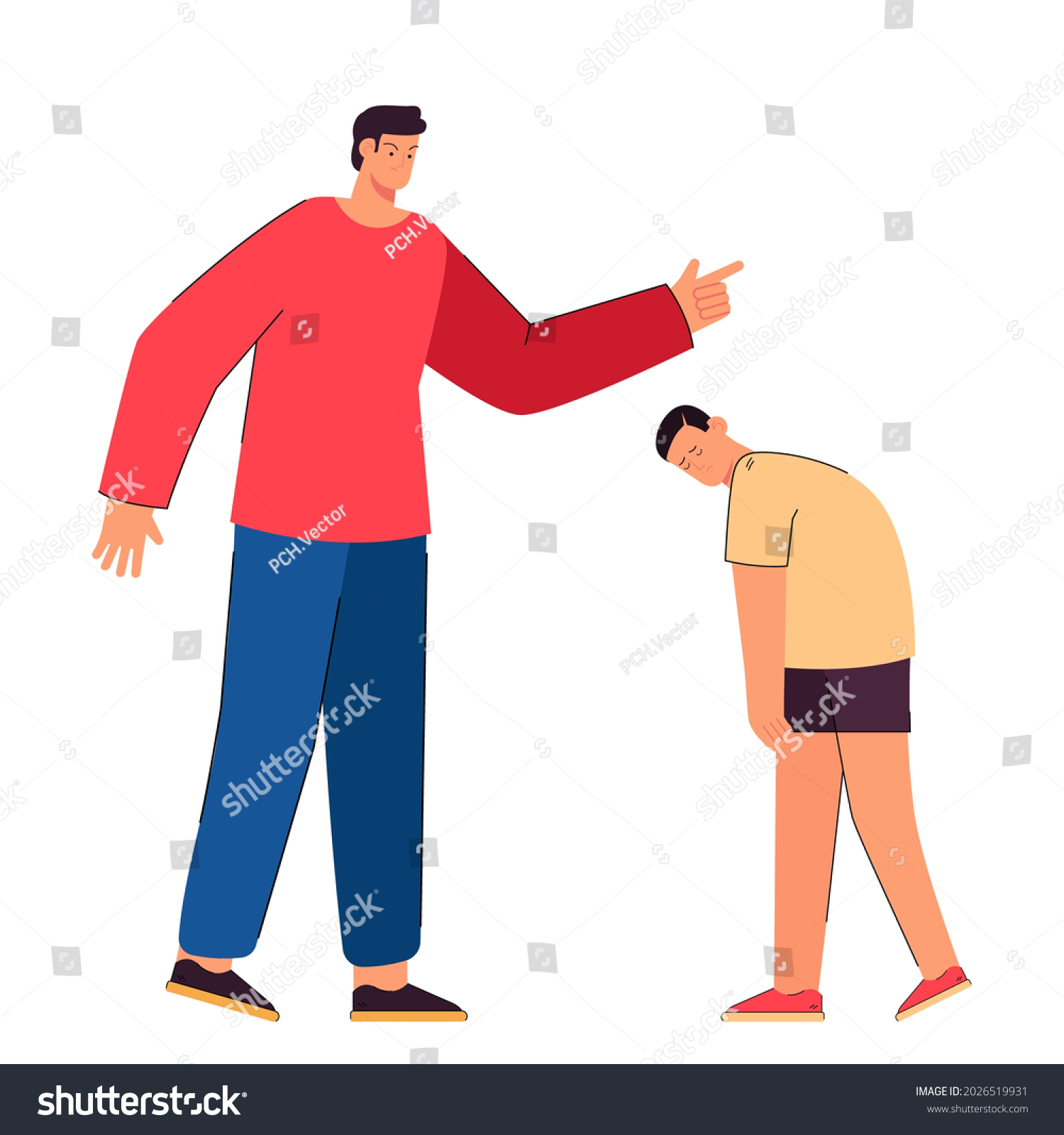 Angry Dad Punishing Sad Son Flat Stock Vector (Royalty Free) 2026519931 ...