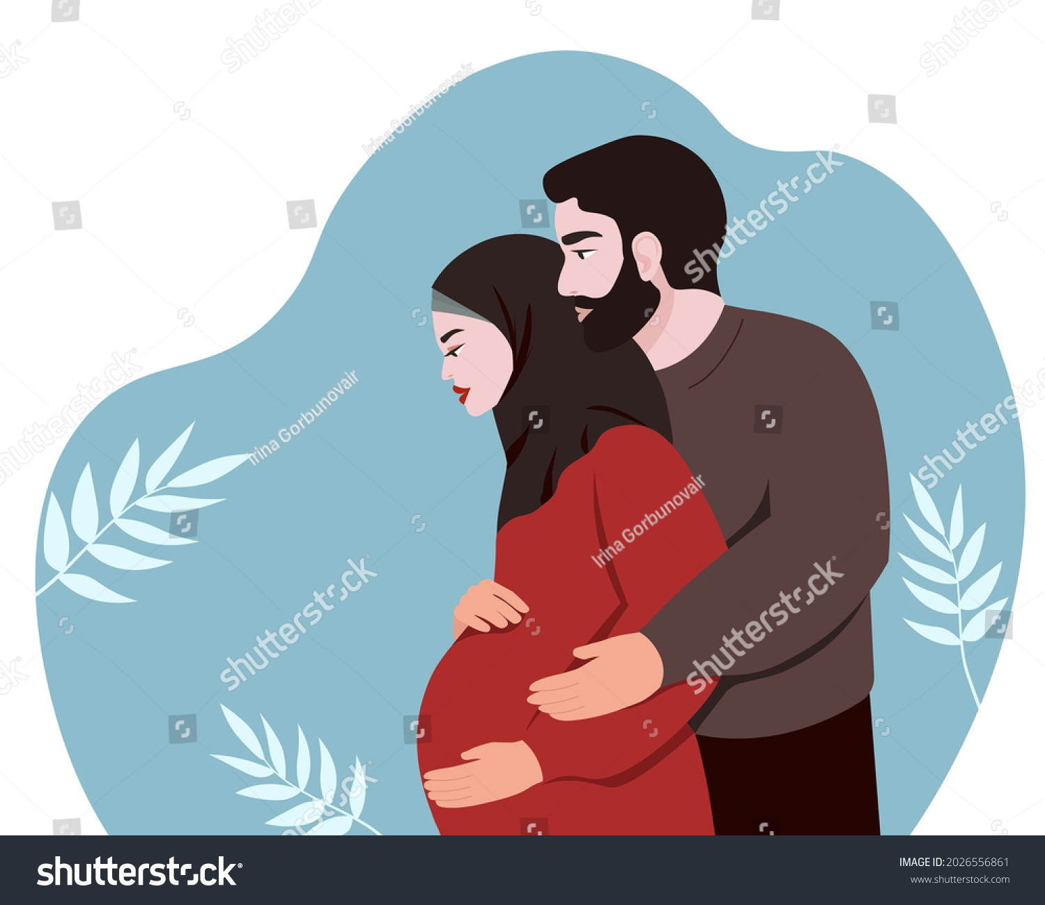 muslim-family-husband-pregnant-wife-hijab-stock-vector-royalty-free