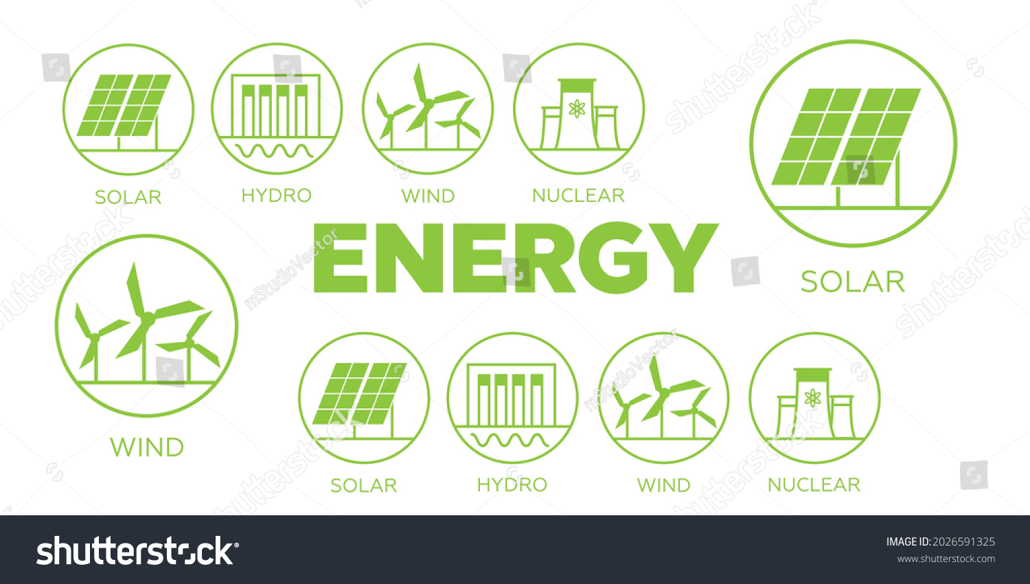 Generation Energy Types Power Plant Icons Stock Vector (Royalty Free ...