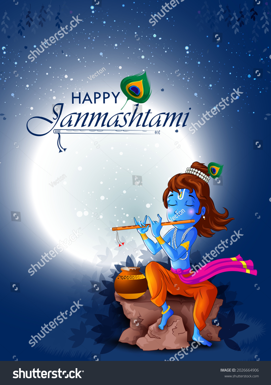 Lord Krishna Indian God Janmashtami Festival Stock Vector (Royalty Free ...