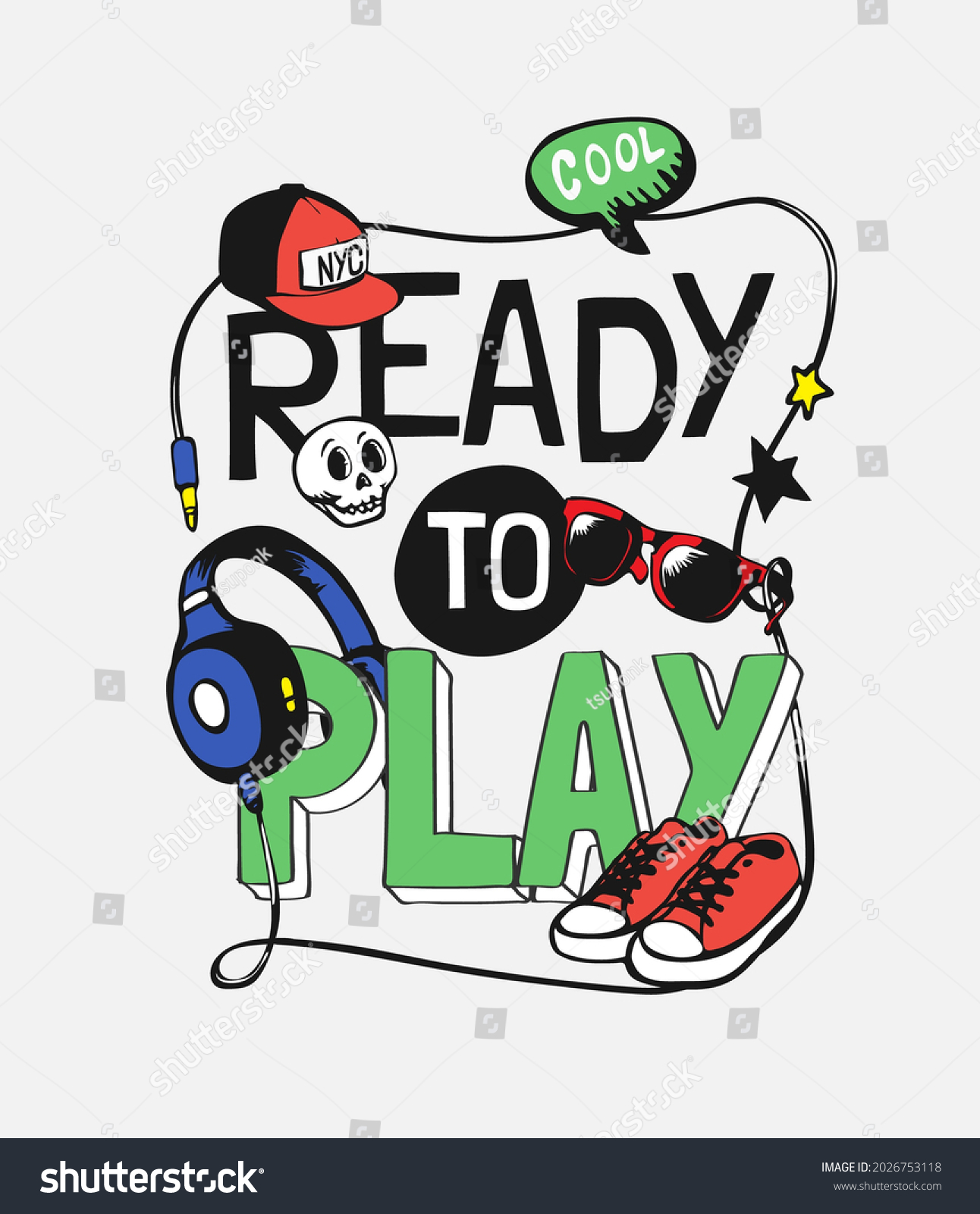 Ready Play Slogan Colorful Boy Icons Stock Vector (Royalty Free