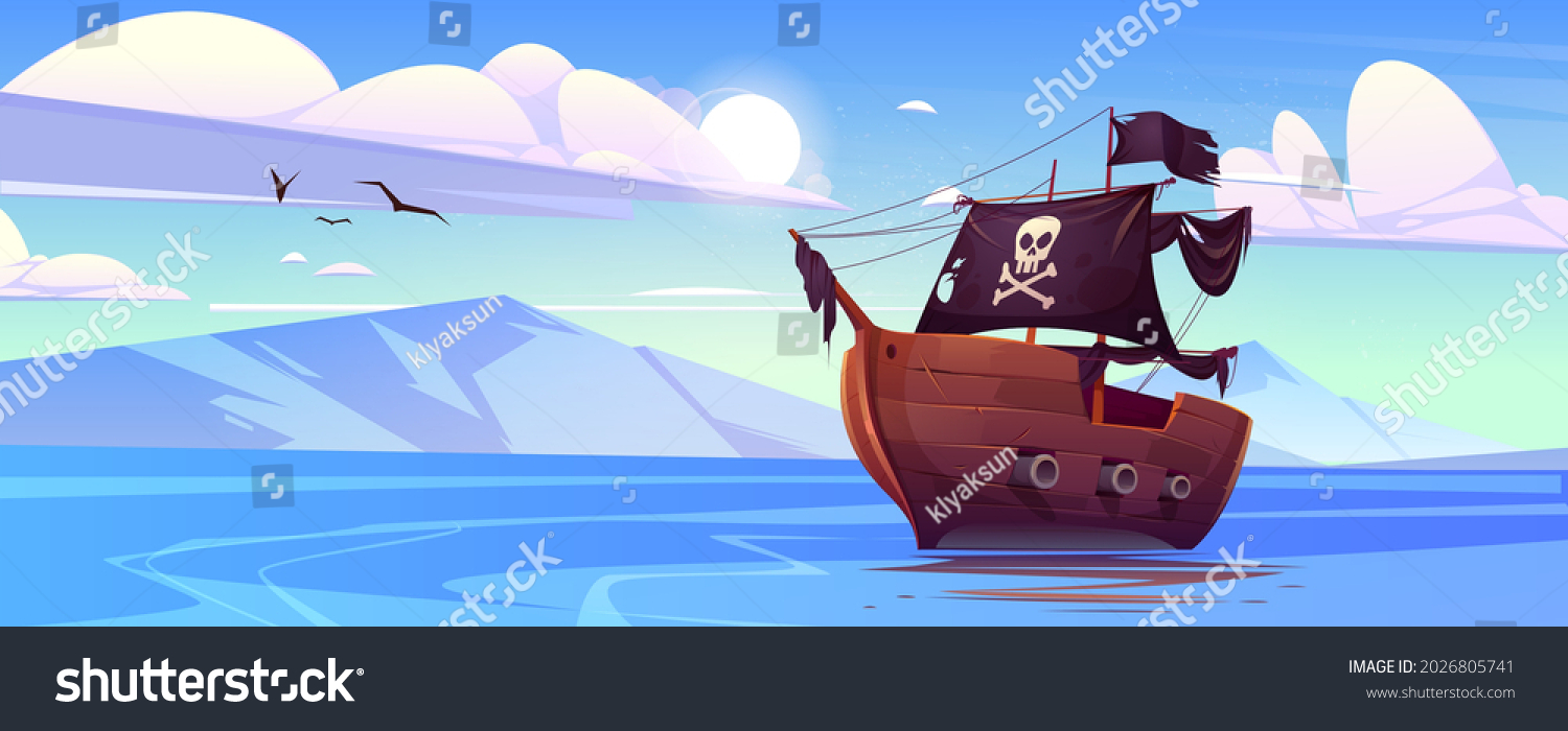 Pirate Ship Black Sails Flag Skull Stock Vector (Royalty Free ...