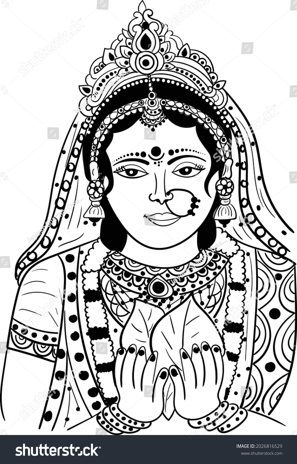 Indian Bride Black White Line Drawing Stock Vector (Royalty Free ...