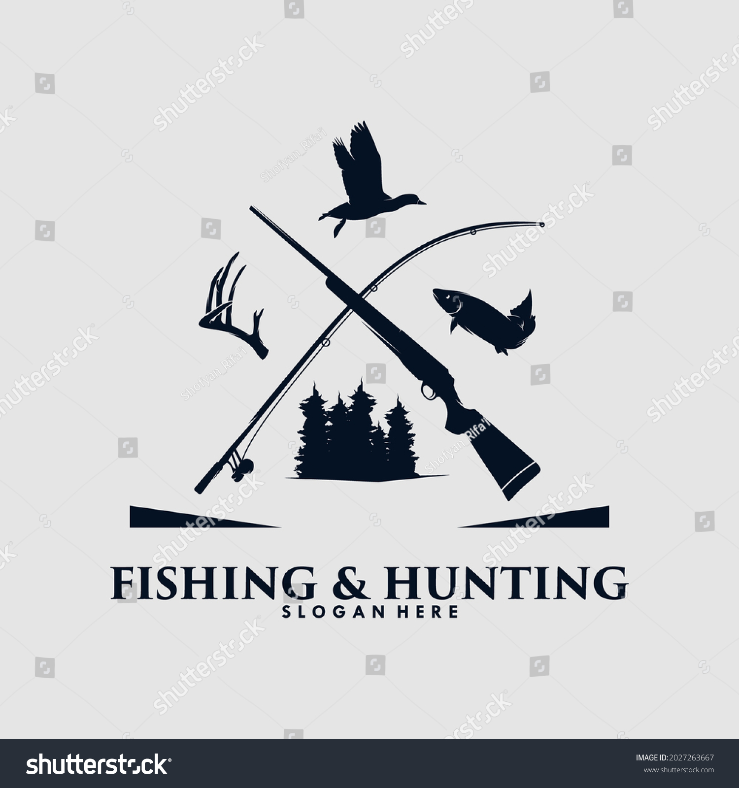 Hunting Fishing Logo Design Template Stock Vector (Royalty Free ...