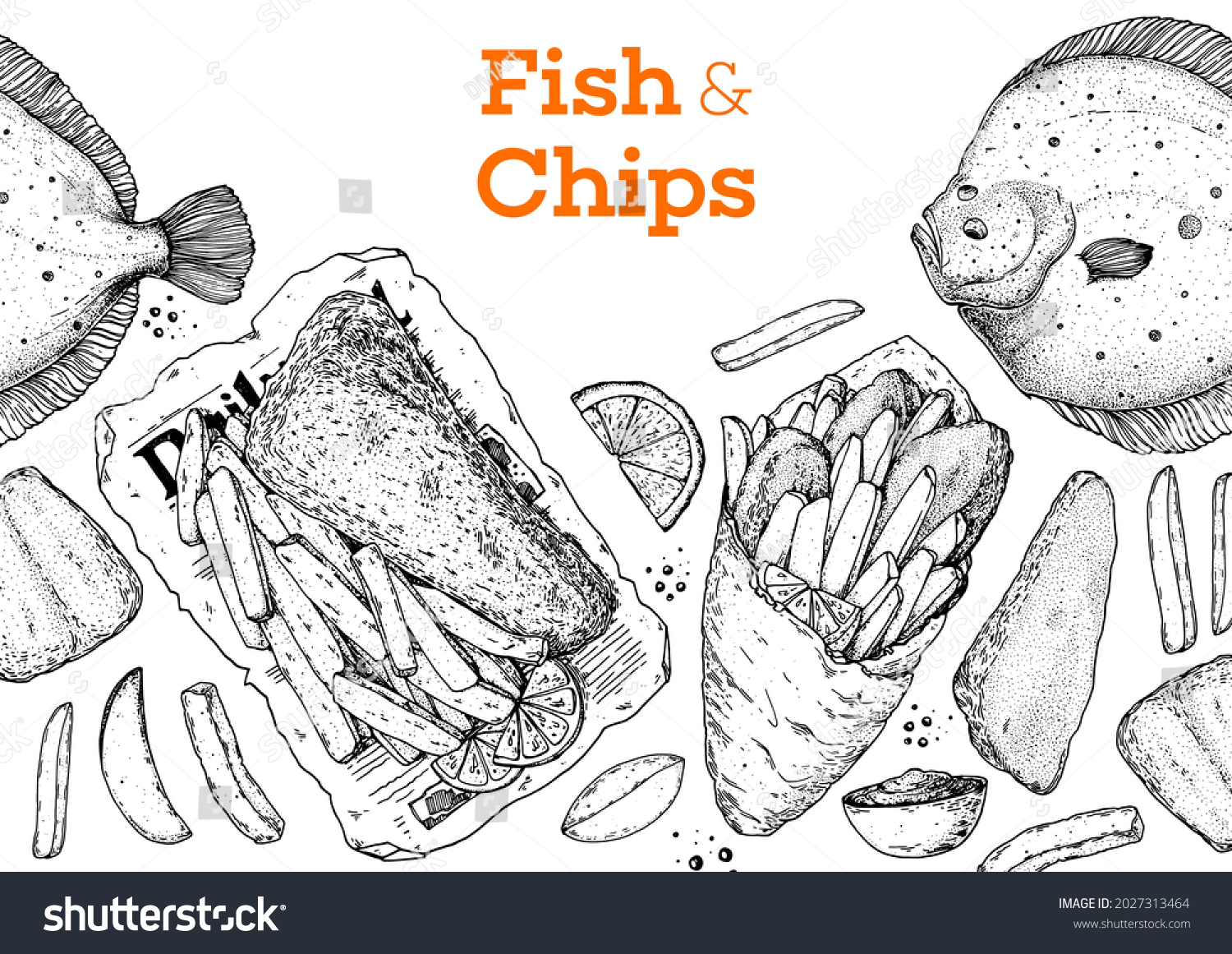 Fish Chips Sketch Vector Illustration British Stock Vector Royalty Free Shutterstock